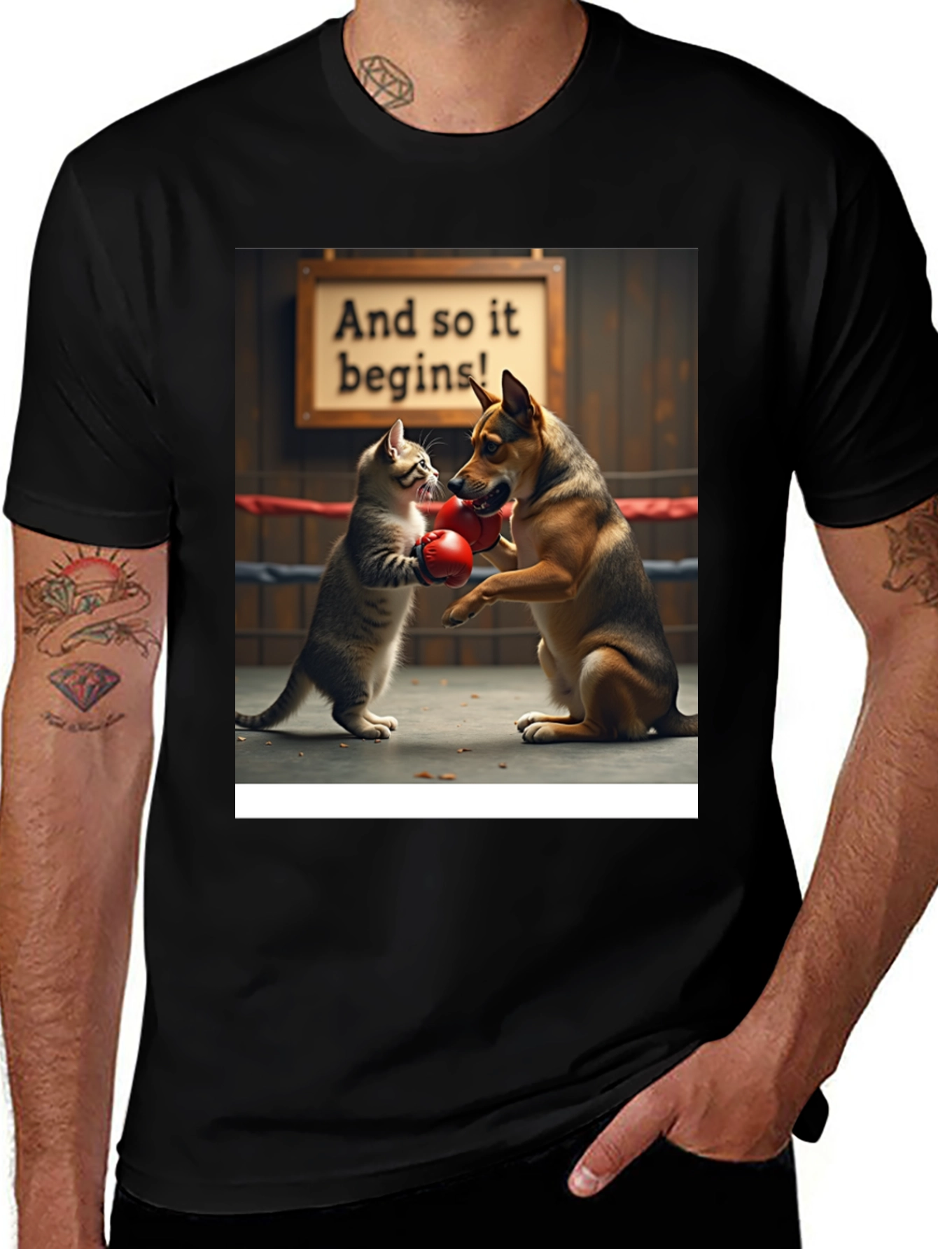 Variant 3 of Cat vs Dog Boxing Match T-Shirt - Funny Animal Tee