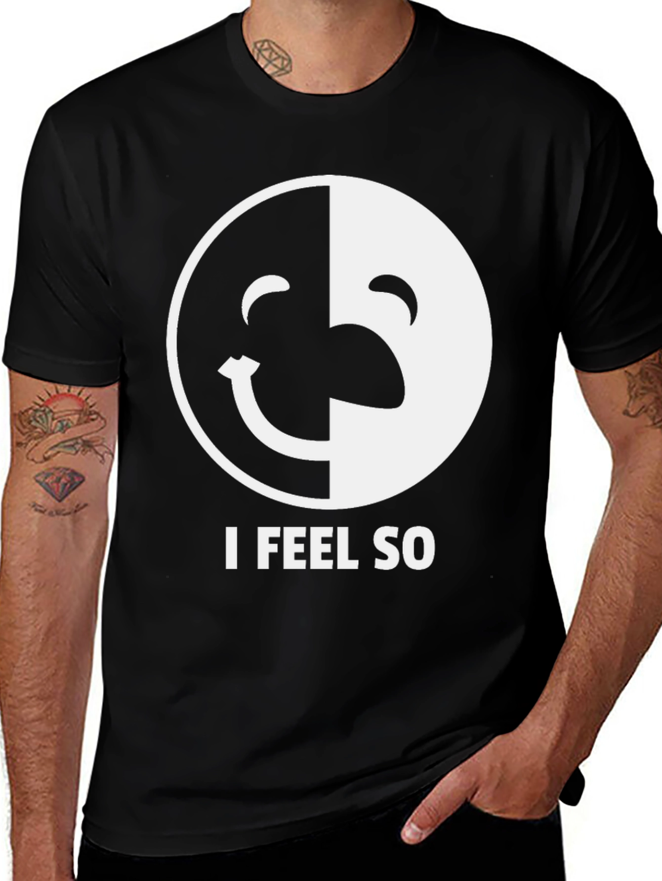 Variant 11 of Dual Face Graphic Tee - "I Feel So..." Black T-Shirt