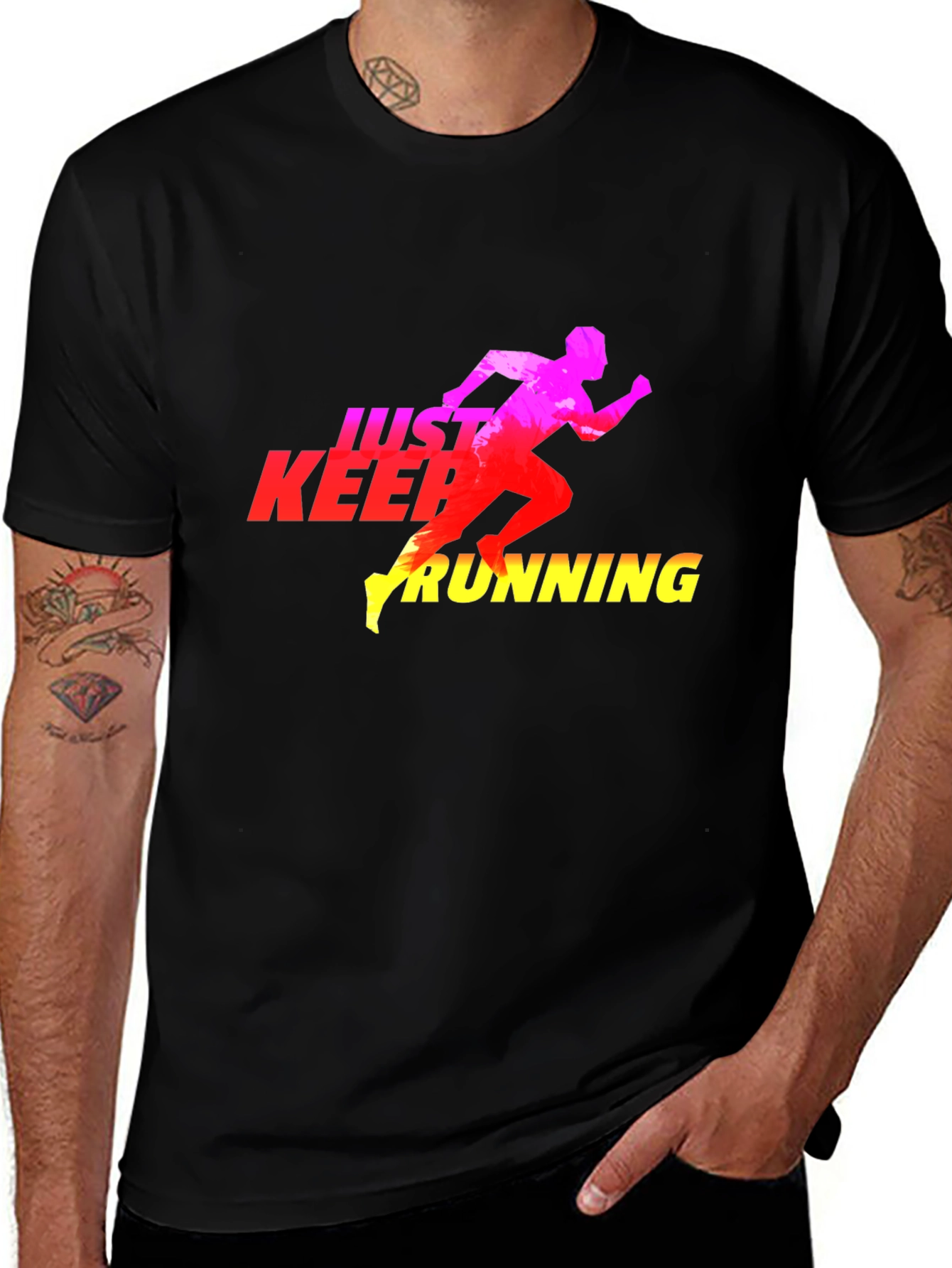 Variant 4 of Just Keep Running T-Shirt - Black Graphic Tee