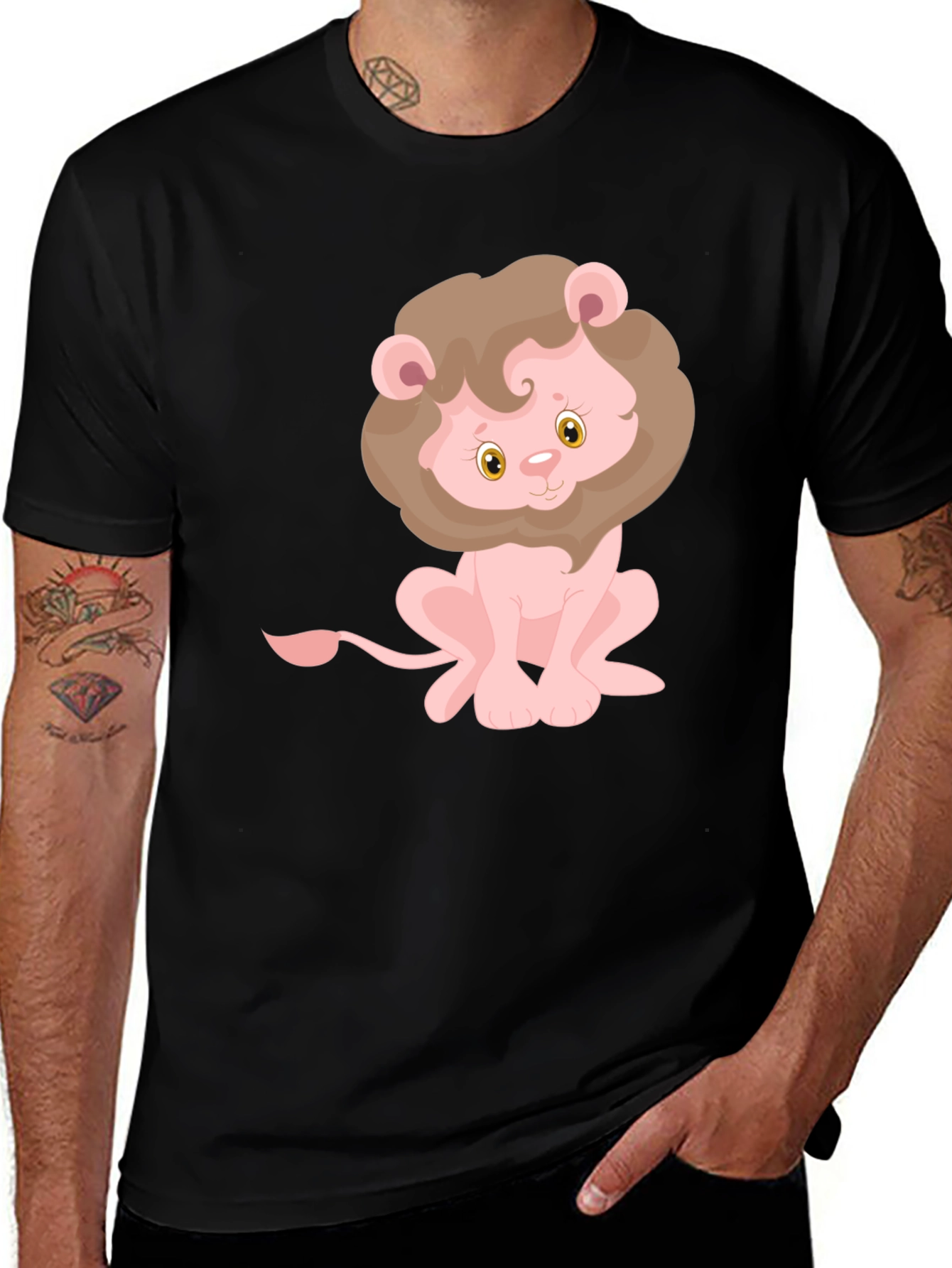 Black Cute Lion Graphic Tee - Black Cotton T-Shirt main image