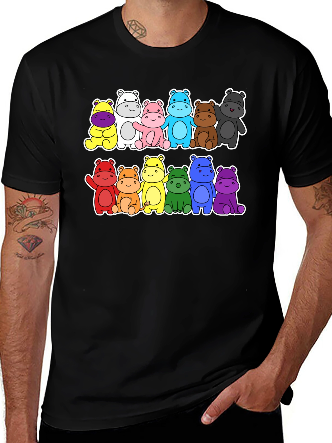 Variant 29 of Rainbow Hippo T-Shirt | Colorful Hippo Lovers Tee
