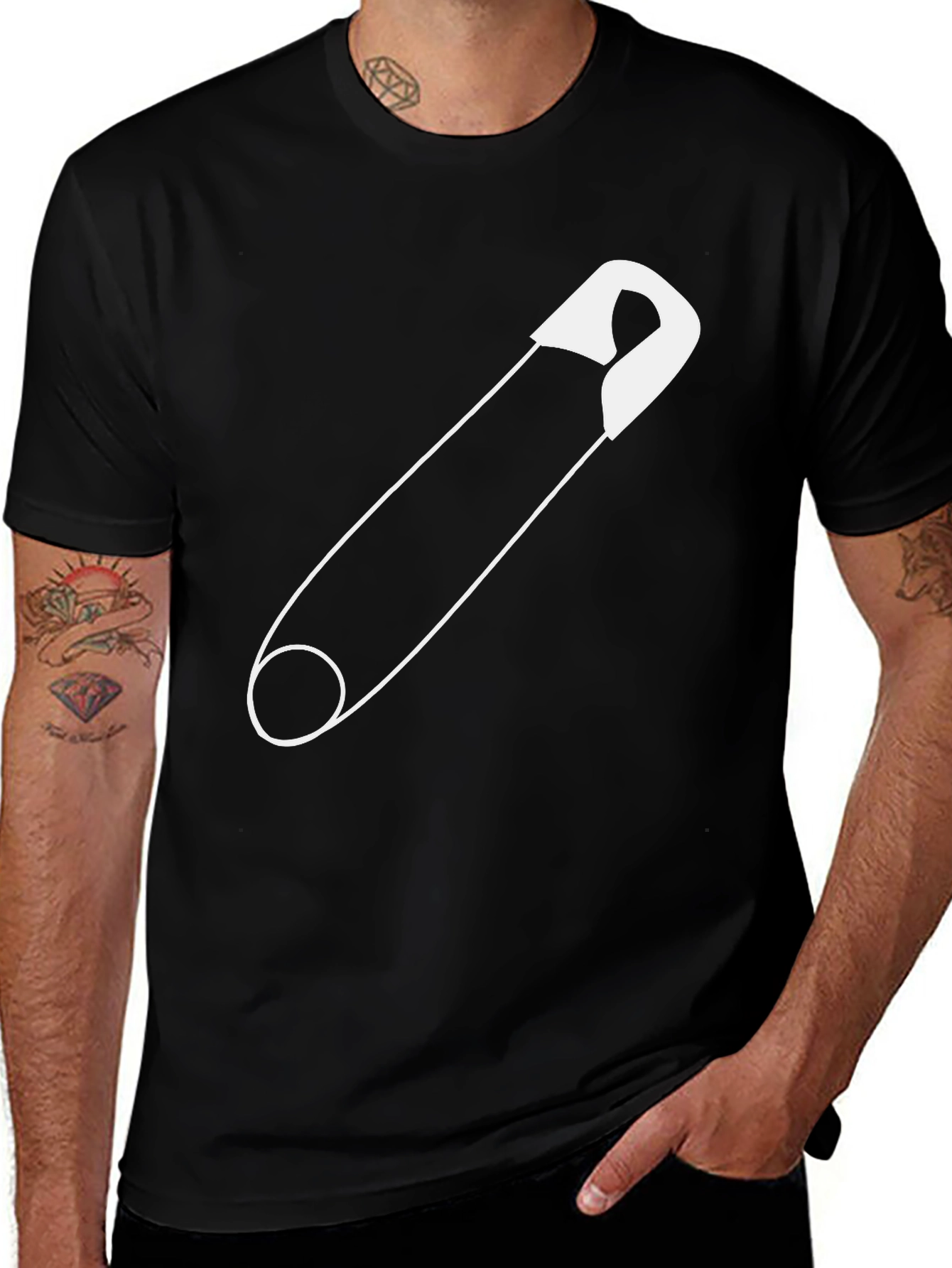 Variant 21 of Safety Pin Graphic Tee - Unisex Black T-Shirt