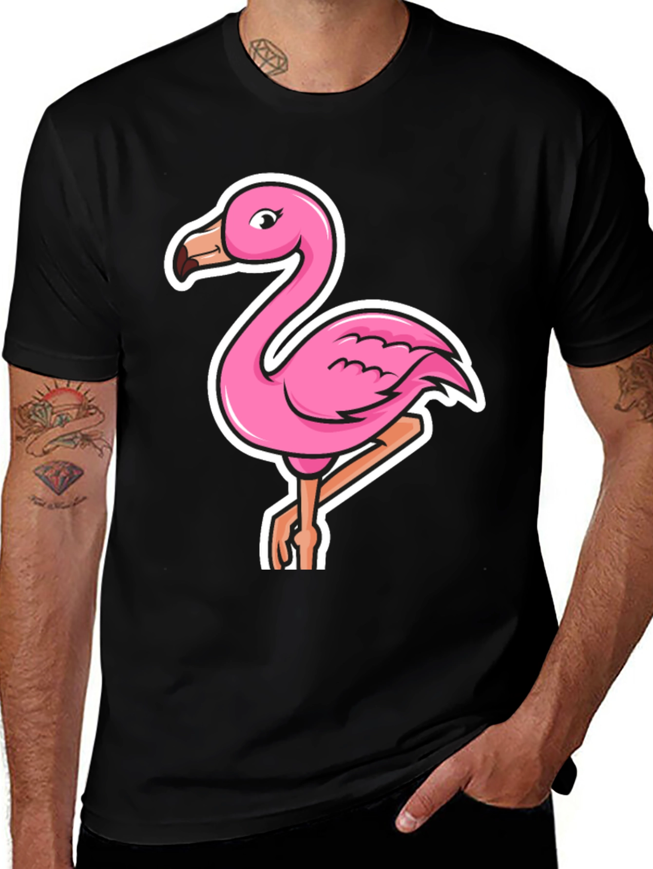 Variant 8 of Pink Flamingo Graphic Tee - Casual Black T-Shirt
