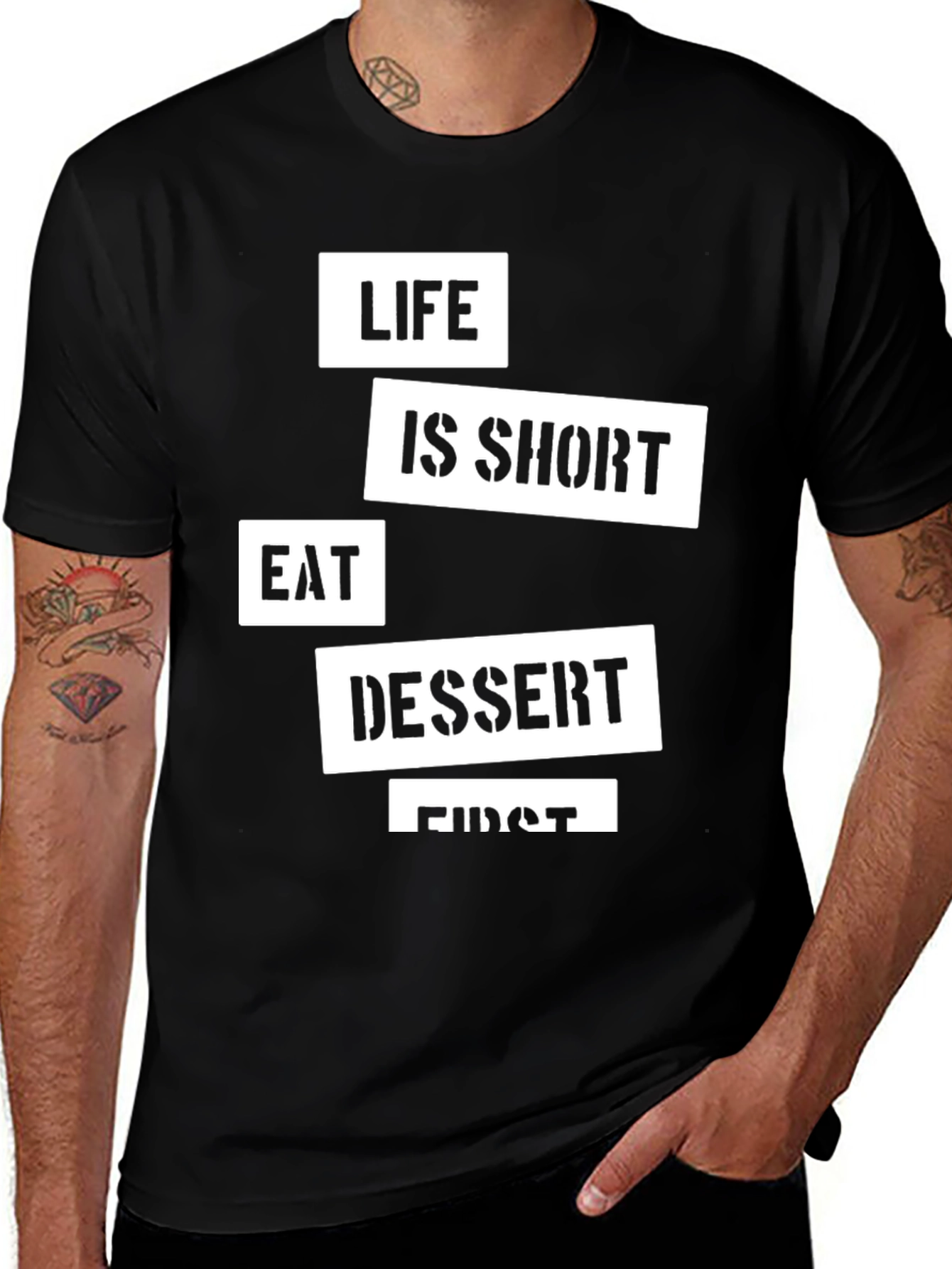 Life Is Short Eat Dessert First Black T-Shirt