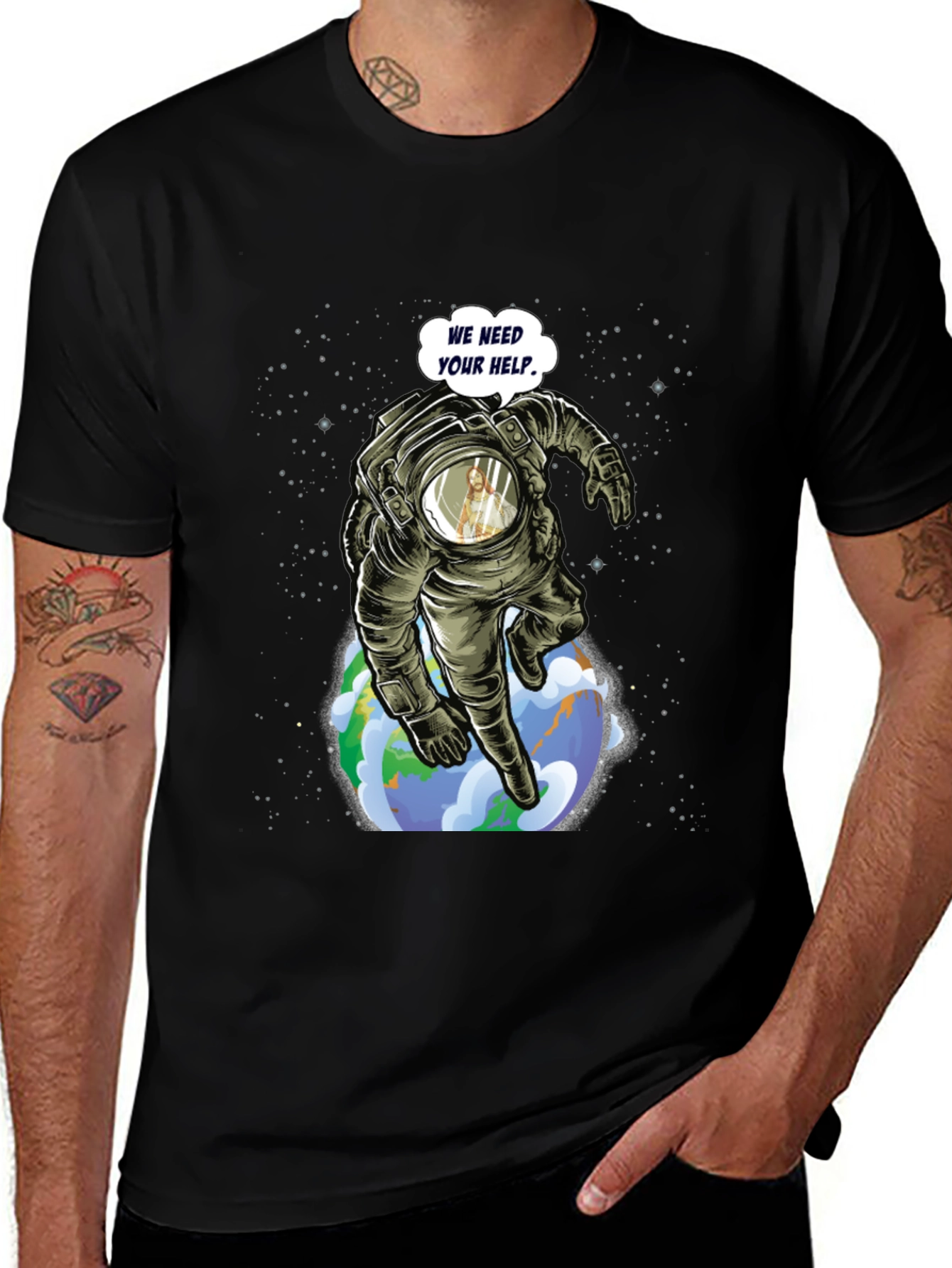Variant 26 of We Need Your Help! Astronaut Graphic T-Shirt