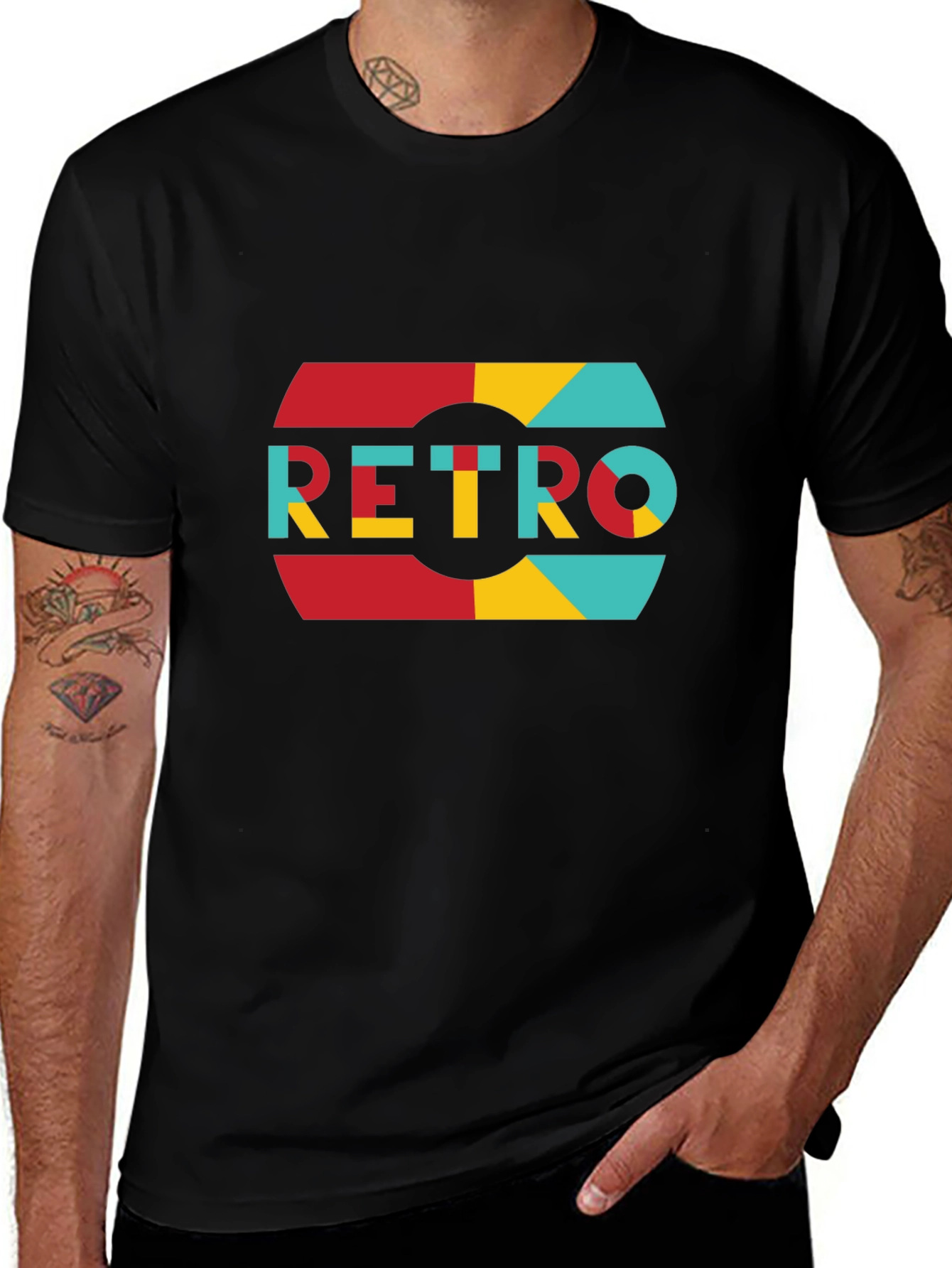 Variant 6 of Retro Graphic Tee - Black Crew Neck T-Shirt