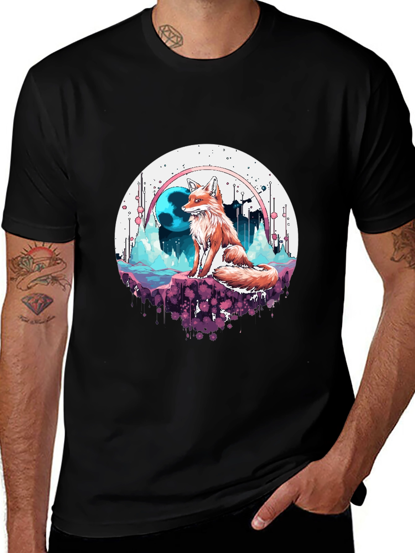 Variant 6 of Fox & Moon Graphic Tee - Stylish Men's T-Shirt