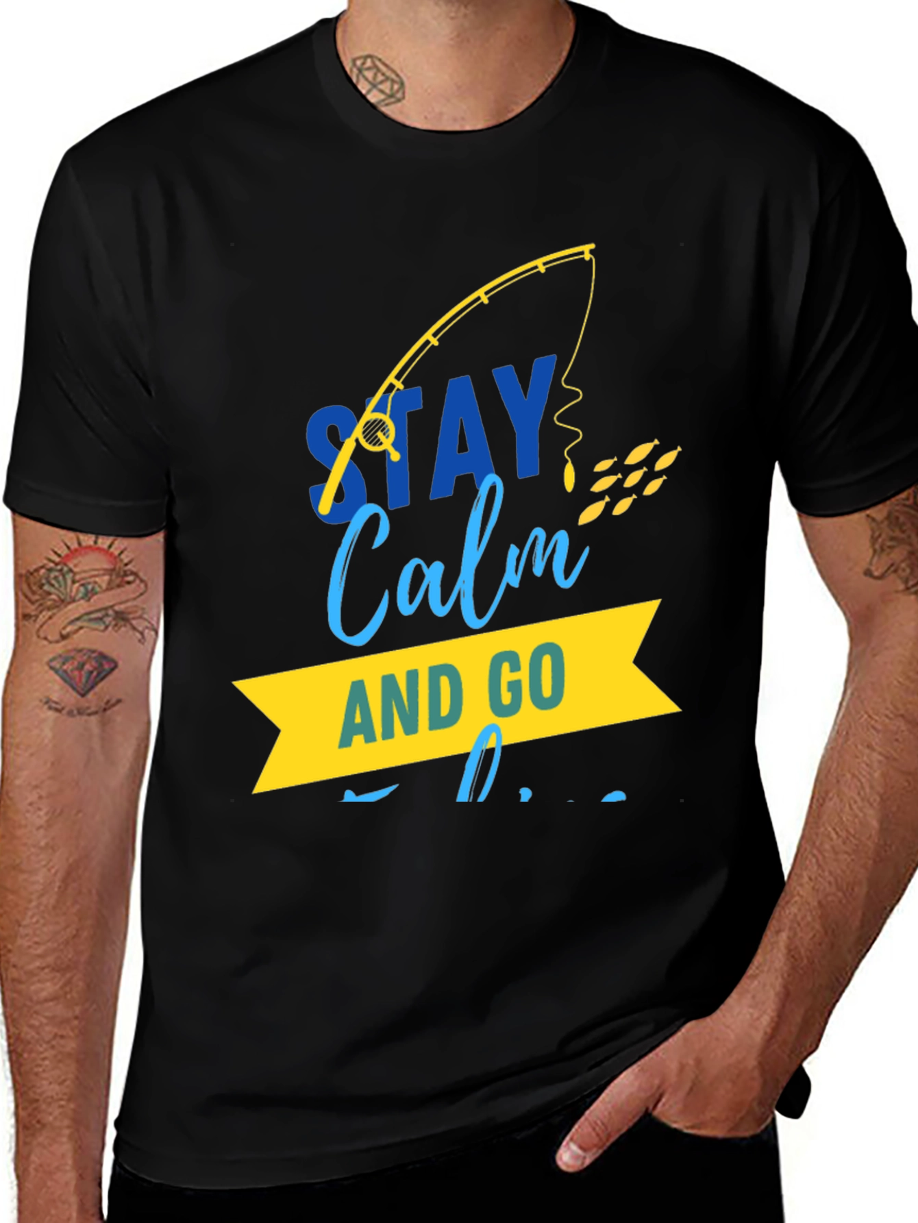 Variant 22 of Stay Calm and Go Fishing Graphic Tee - Black