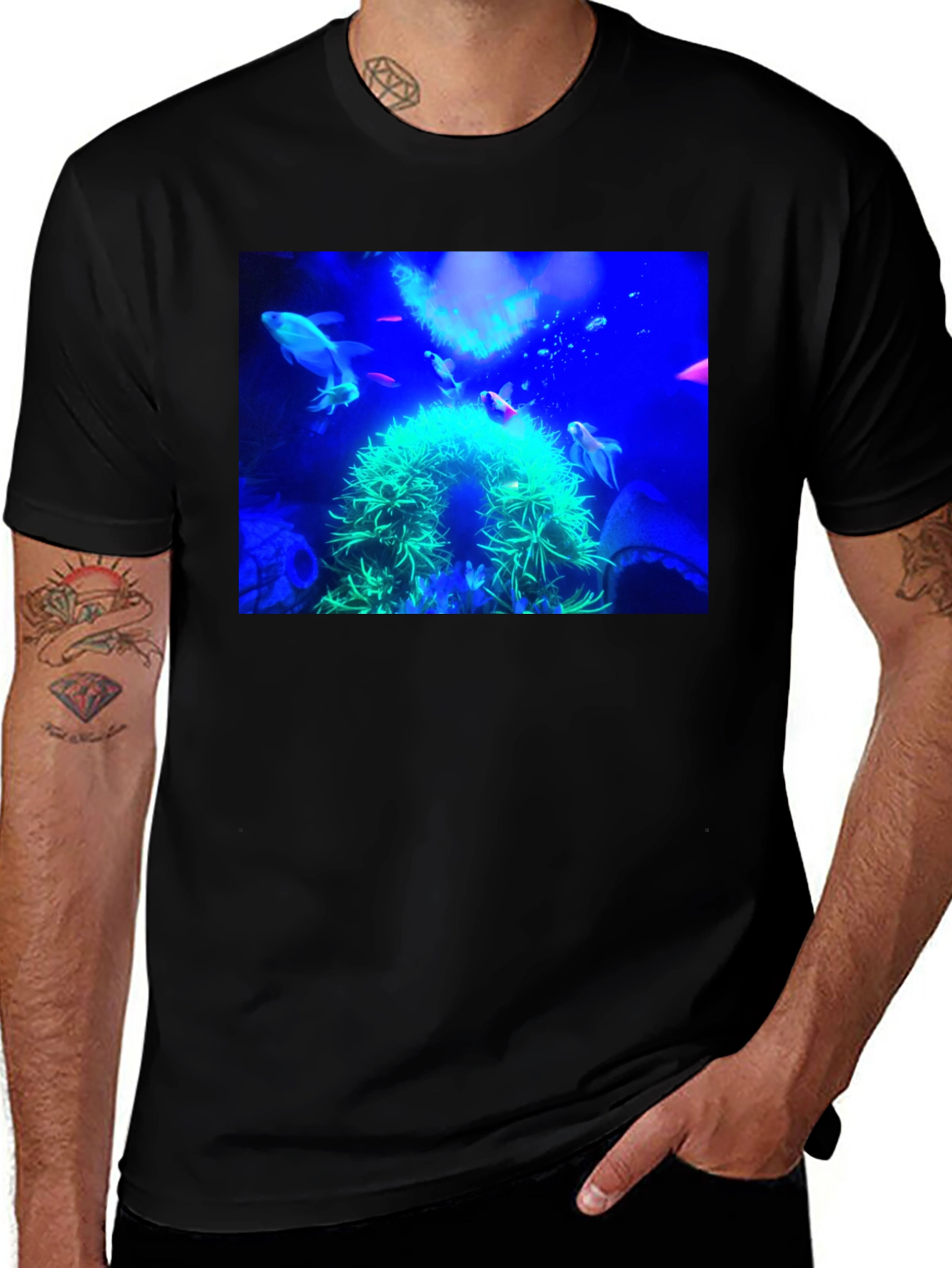 Variant 2 of Aquarium Fish T-Shirt - Neon Underwater Design