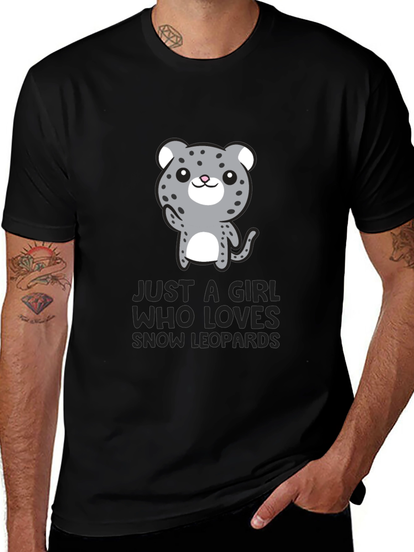 Variant 27 of Girl Who Loves Snow Leopards Black T-Shirt