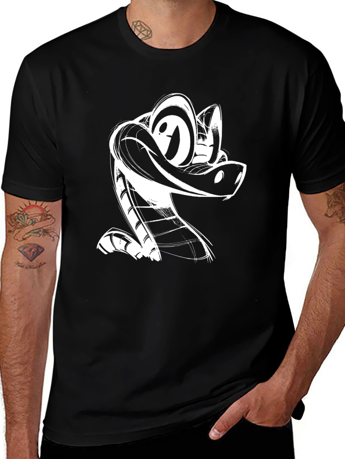 Variant 14 of Cartoon Snake Graphic Tee - Black Cotton T-Shirt