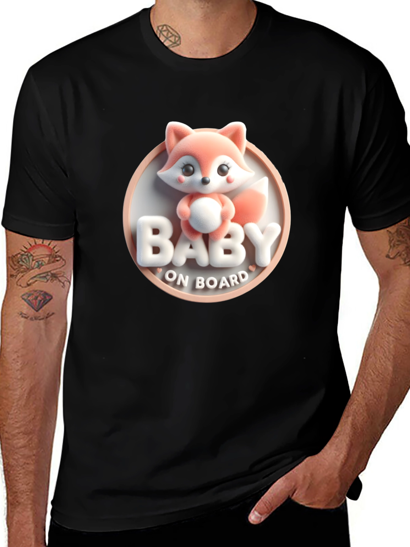 Black Baby On Board Cute Fox T-Shirt main image