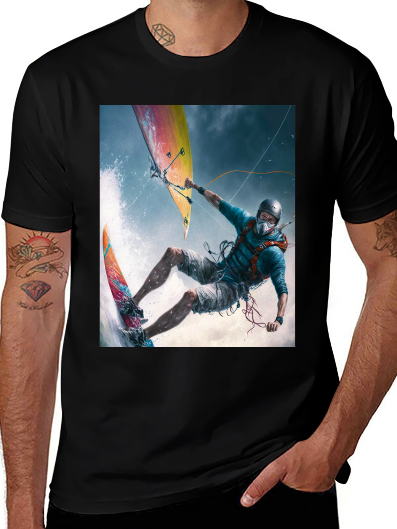 Variant 30 of Kitesurfing Graphic Tee - Extreme Sports Black T-Shirt
