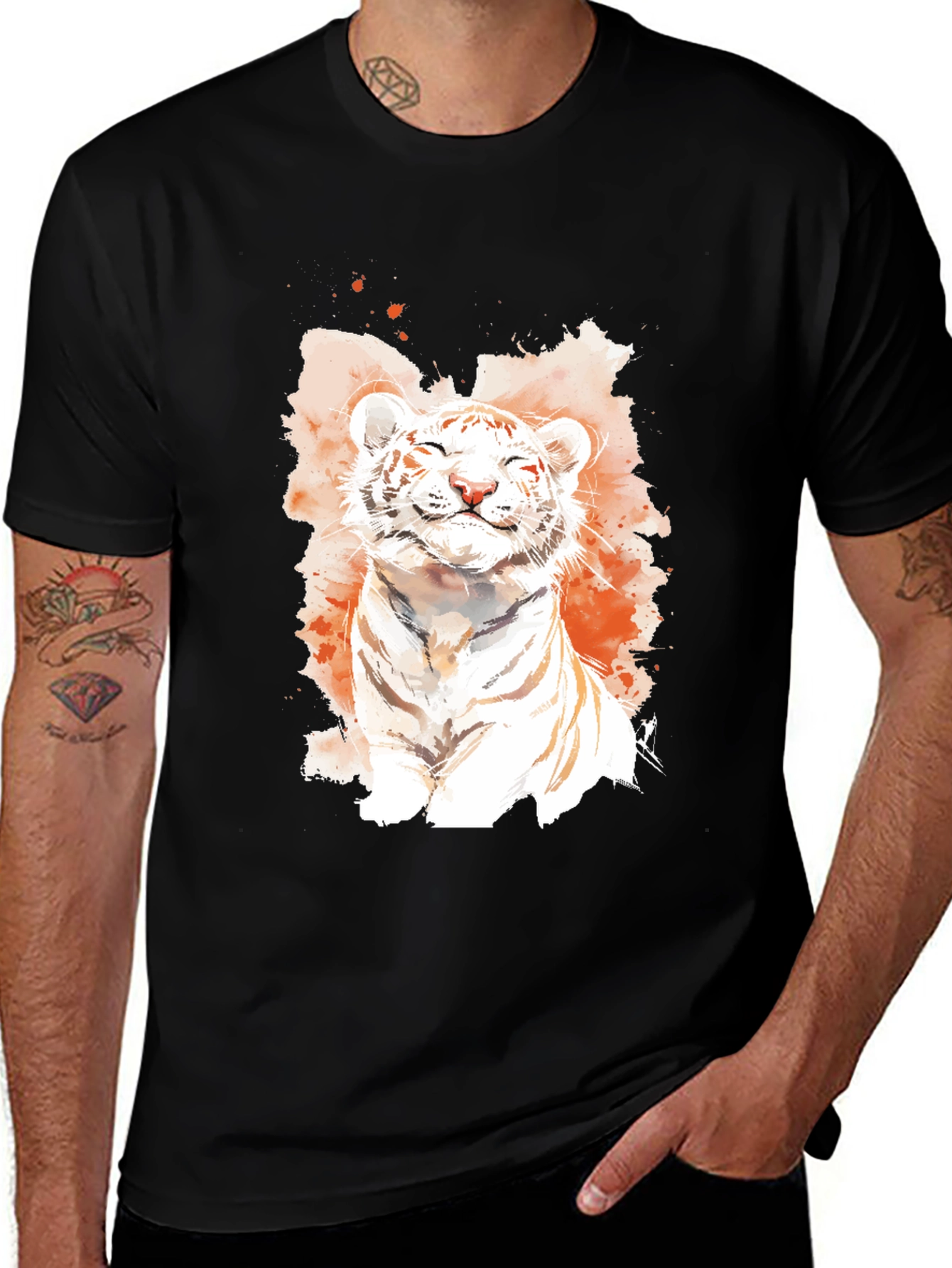 Variant 11 of Watercolor Tiger Cub Tee - Black Cotton Shirt