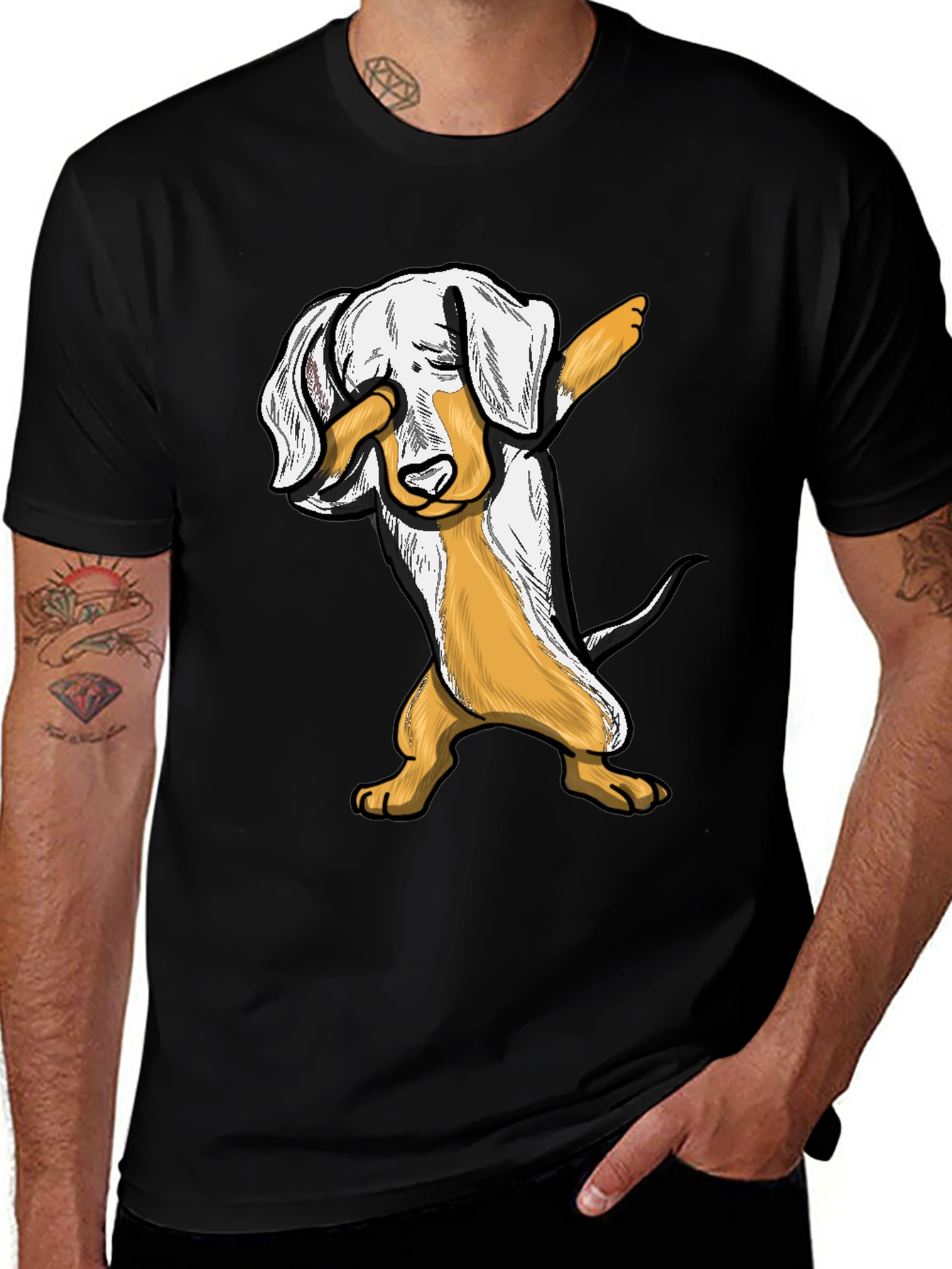 Variant 5 of Dachshund Dabbing T-Shirt - Black Dog Tee