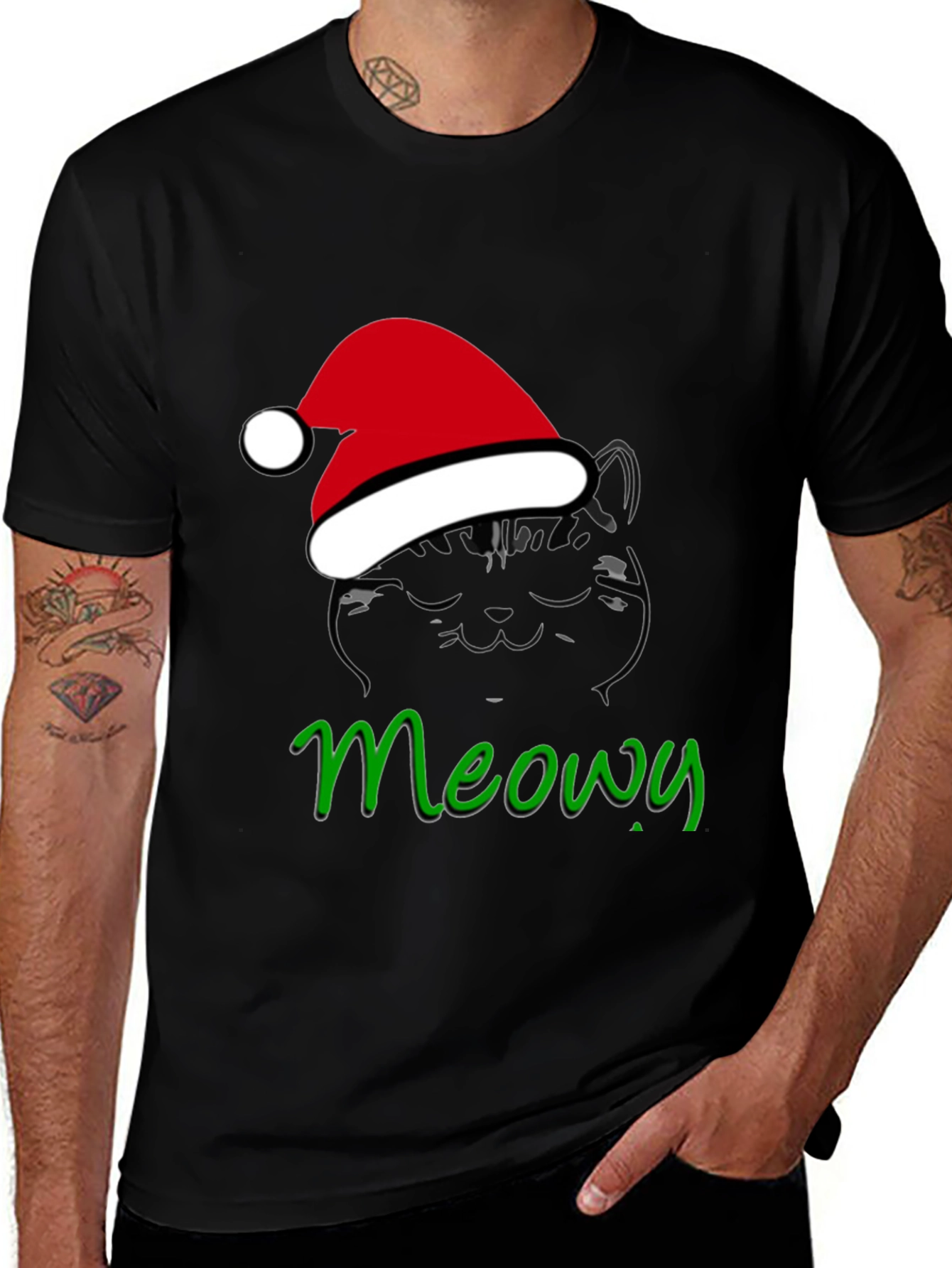 Variant 16 of Meowy Christmas T-Shirt - Cat Santa Hat Tee