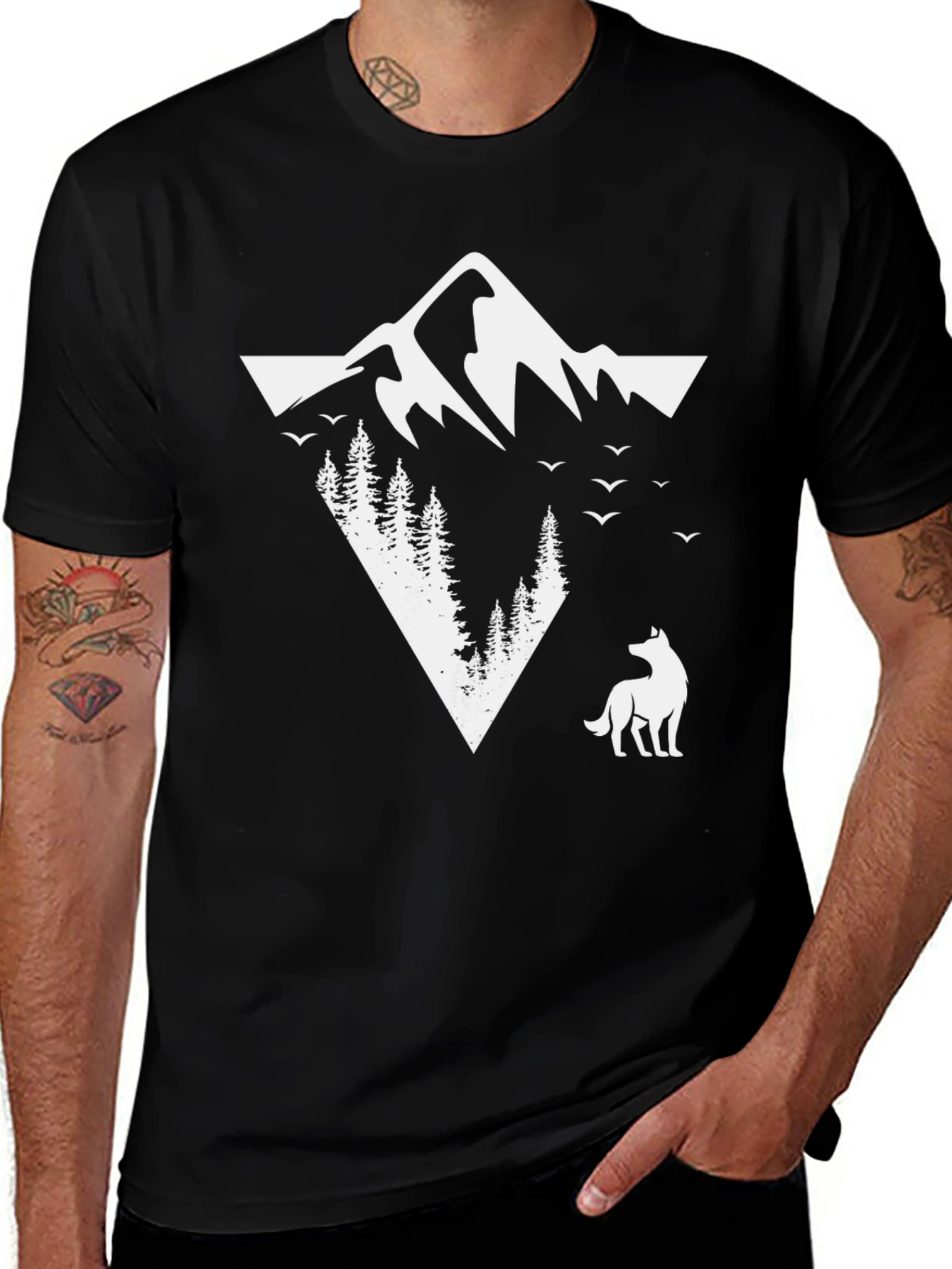Variant 12 of Mountain & Wolf Graphic Tee - Black Cotton Casual T-Shirt