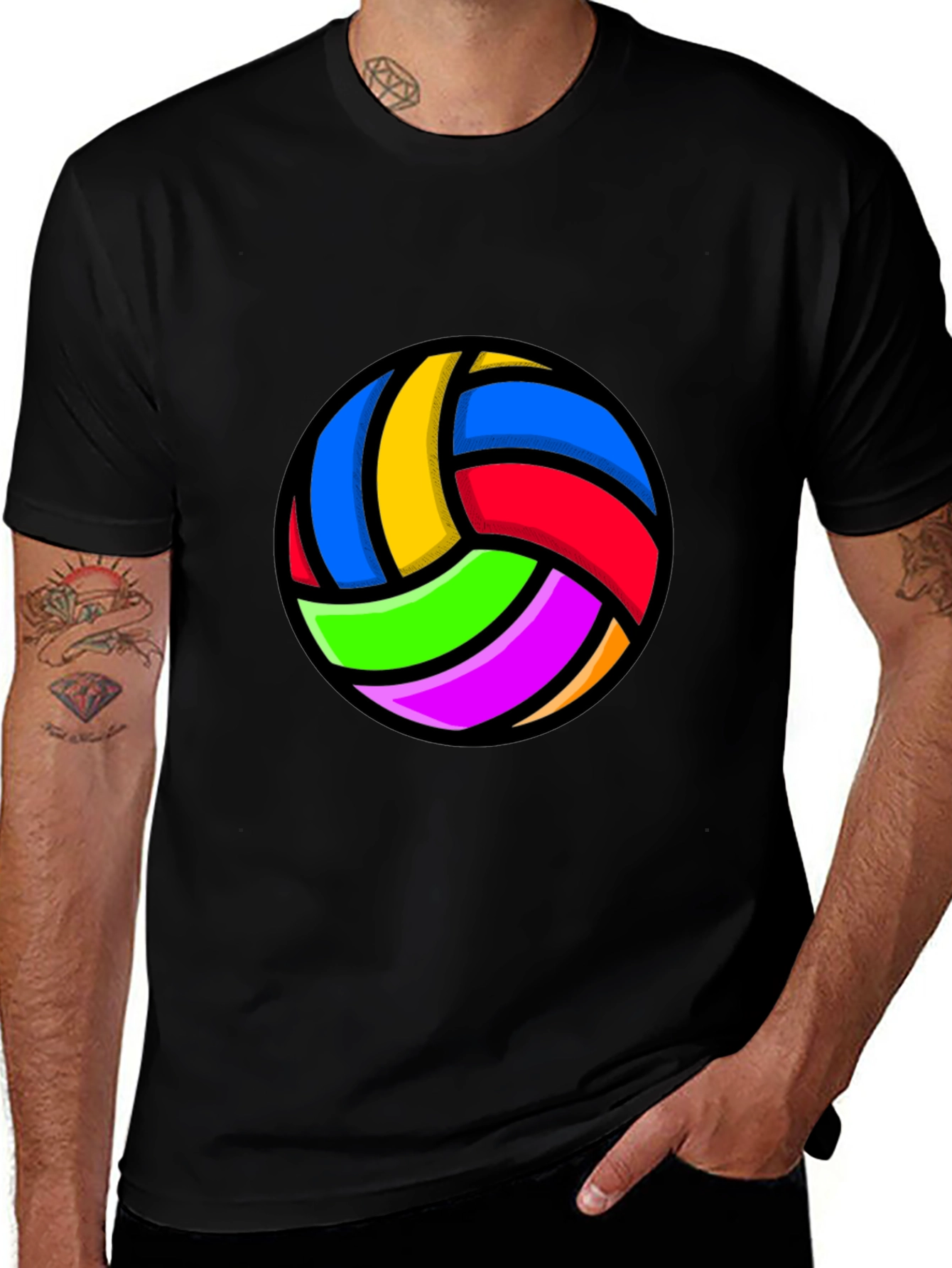 Variant 11 of Colorful Volleyball Graphic Tee - Black
