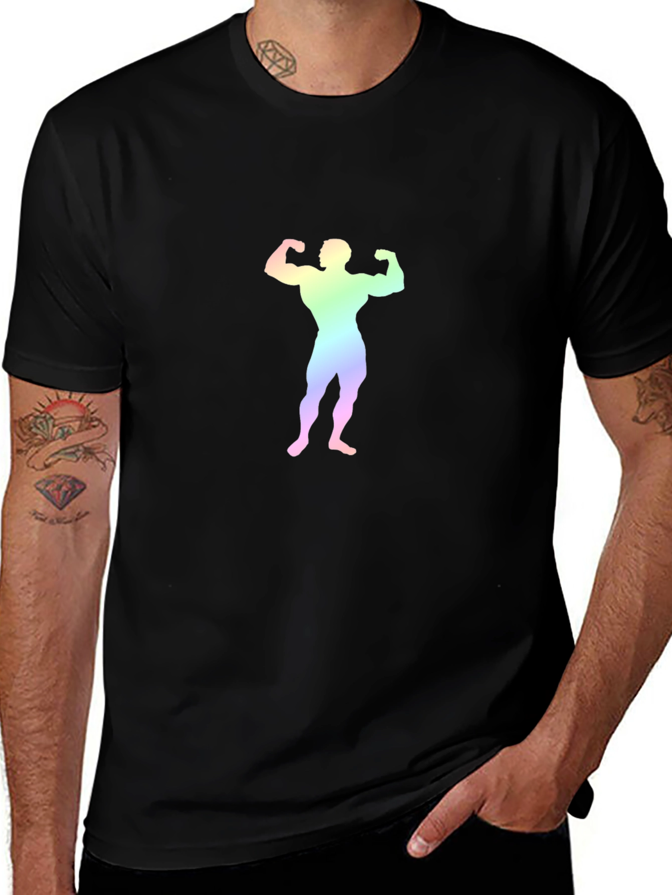 Rainbow Bodybuilder Graphic Tee - Black