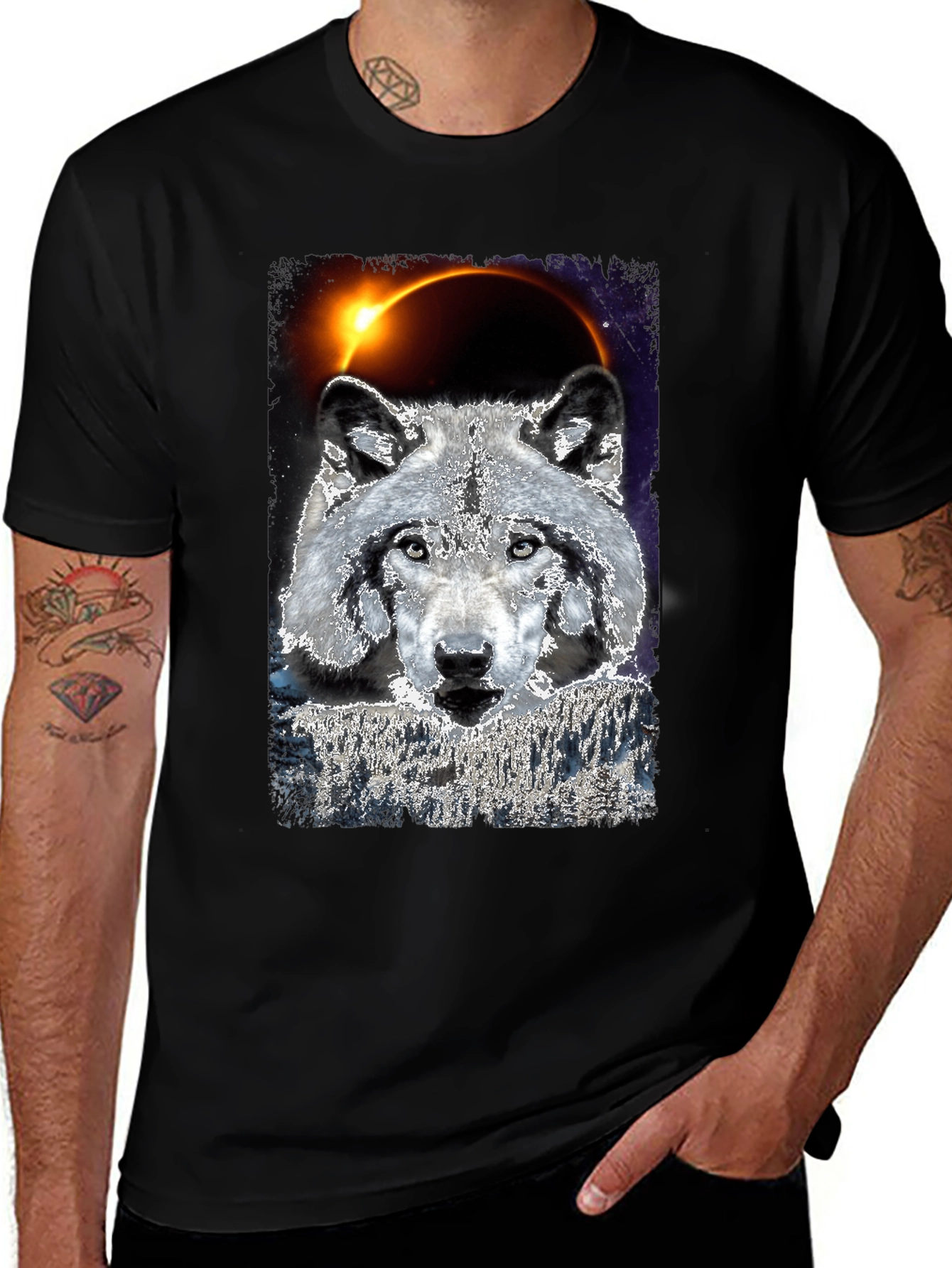 Variant 6 of Wolf Eclipse Graphic Black T-Shirt