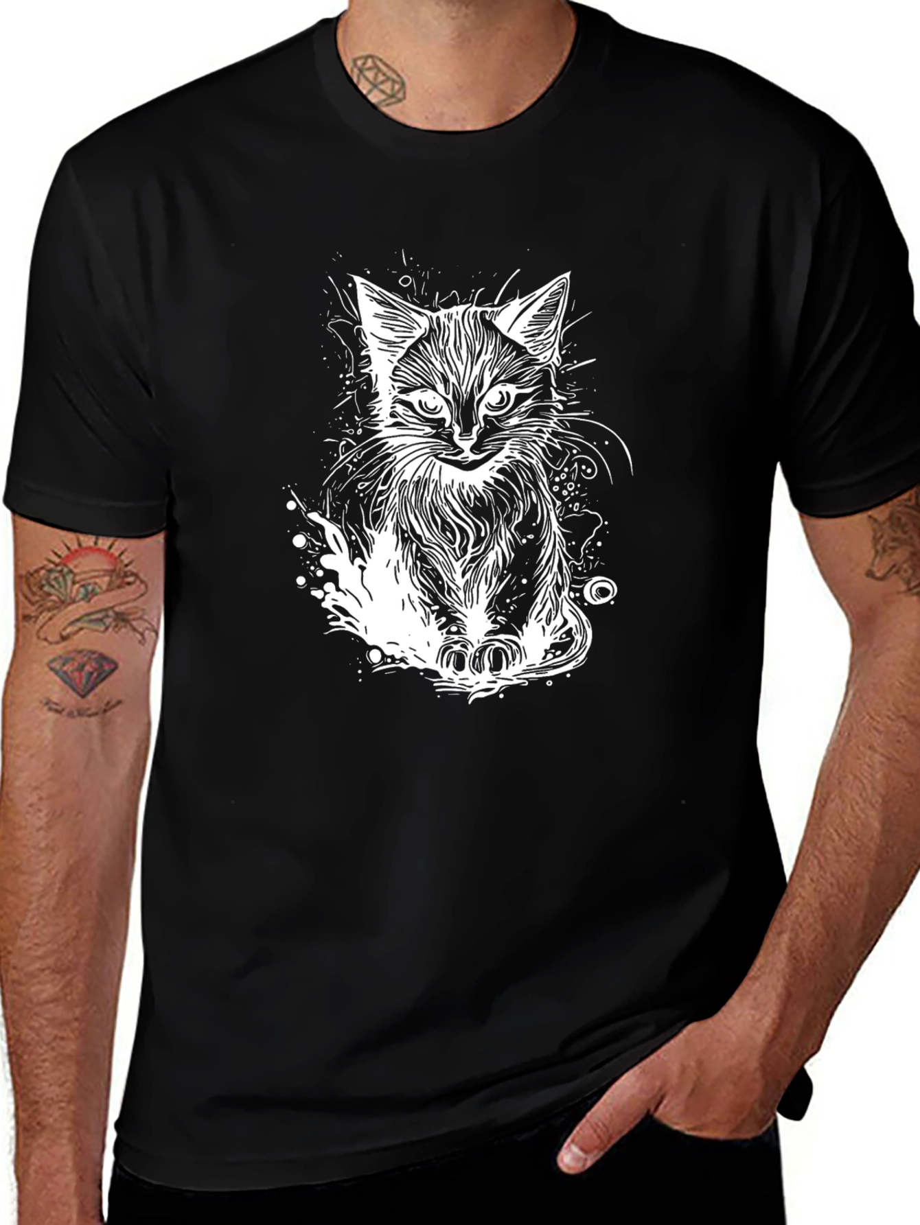 Variant 3 of Cool Cat Graphic Tee - Black Cotton T-Shirt