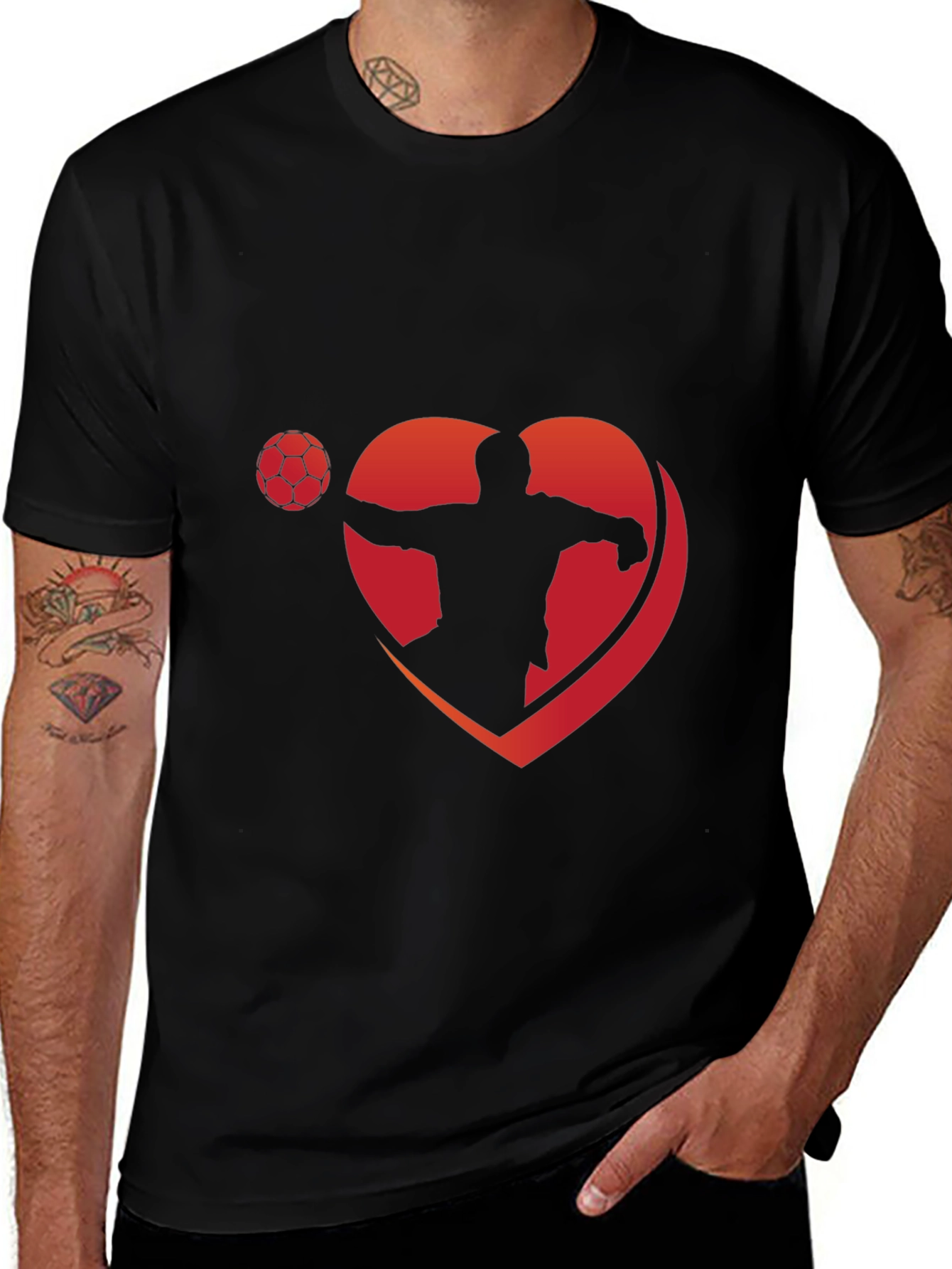 Variant 23 of Love Soccer T-Shirt - Black, Heart Design