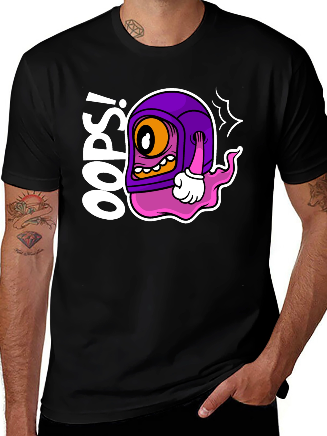Variant 19 of Oops! Cartoon Character Black T-Shirt