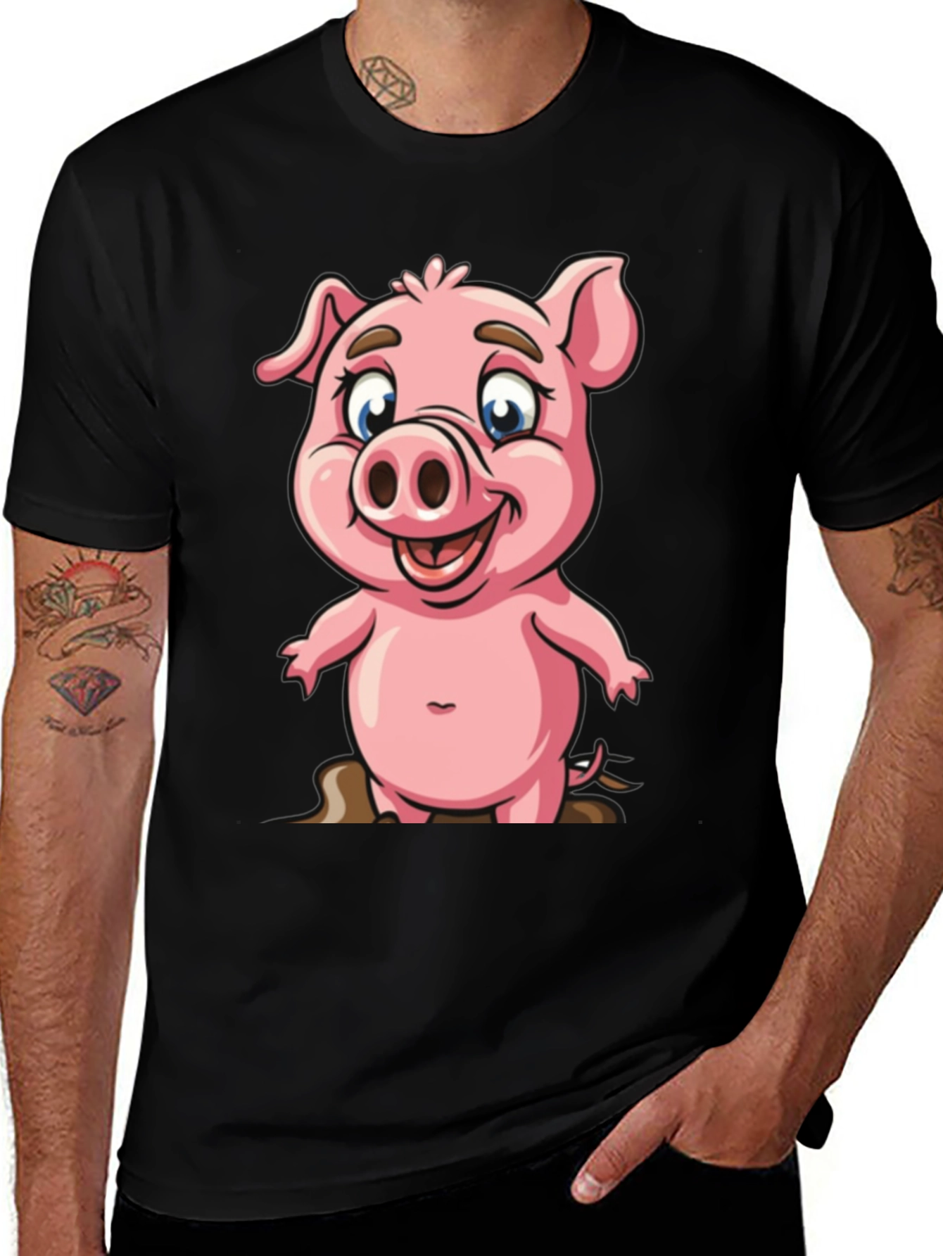 Variant 3 of Cartoon Pig Graphic Tee - Unisex Black T-Shirt