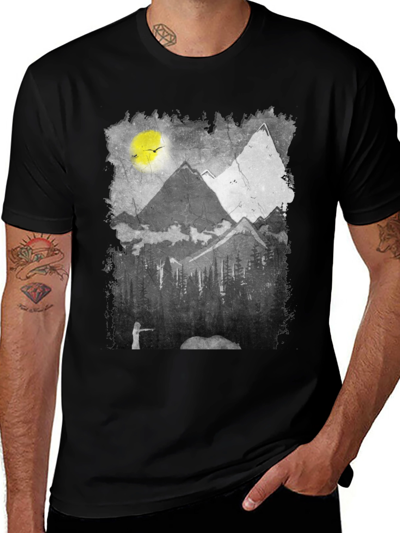 Variant 27 of Mountain Scene Graphic Tee - Nature Inspired Black T-Shirt