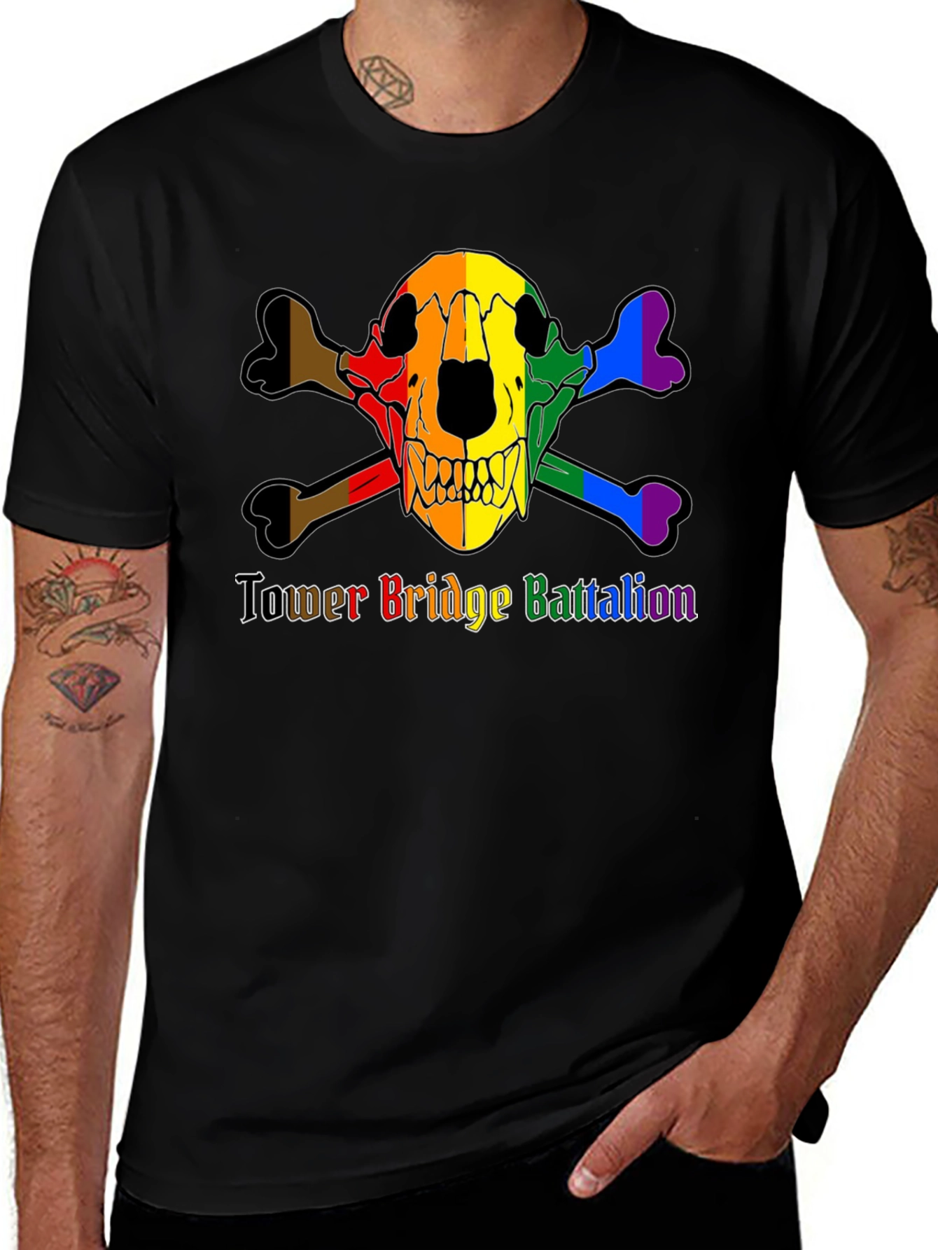 Variant 2 of Tower Bridge Battalion Pride Skull Tee
