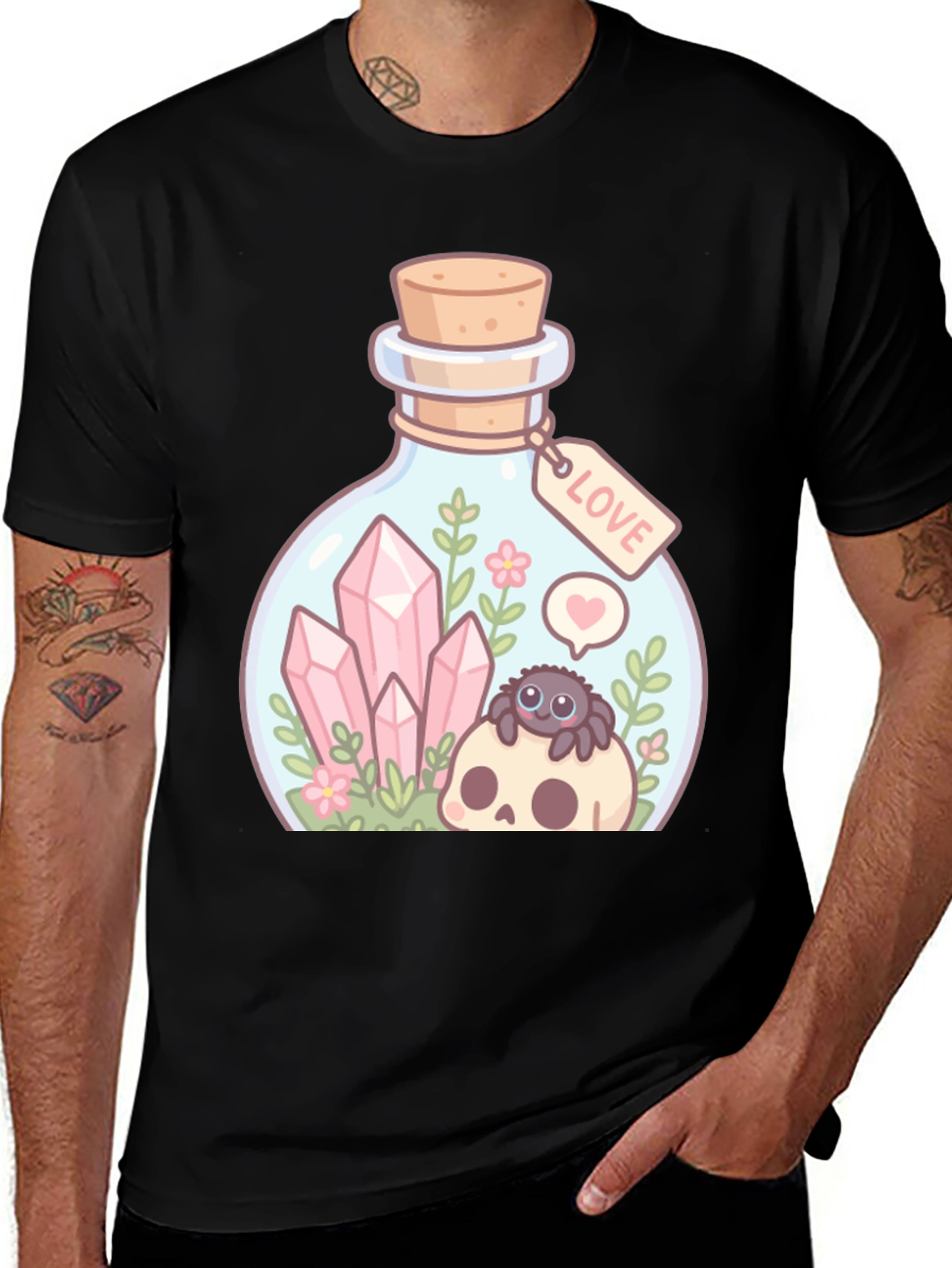 Potion Bottle T-Shirt - Skull, Spider & Crystals