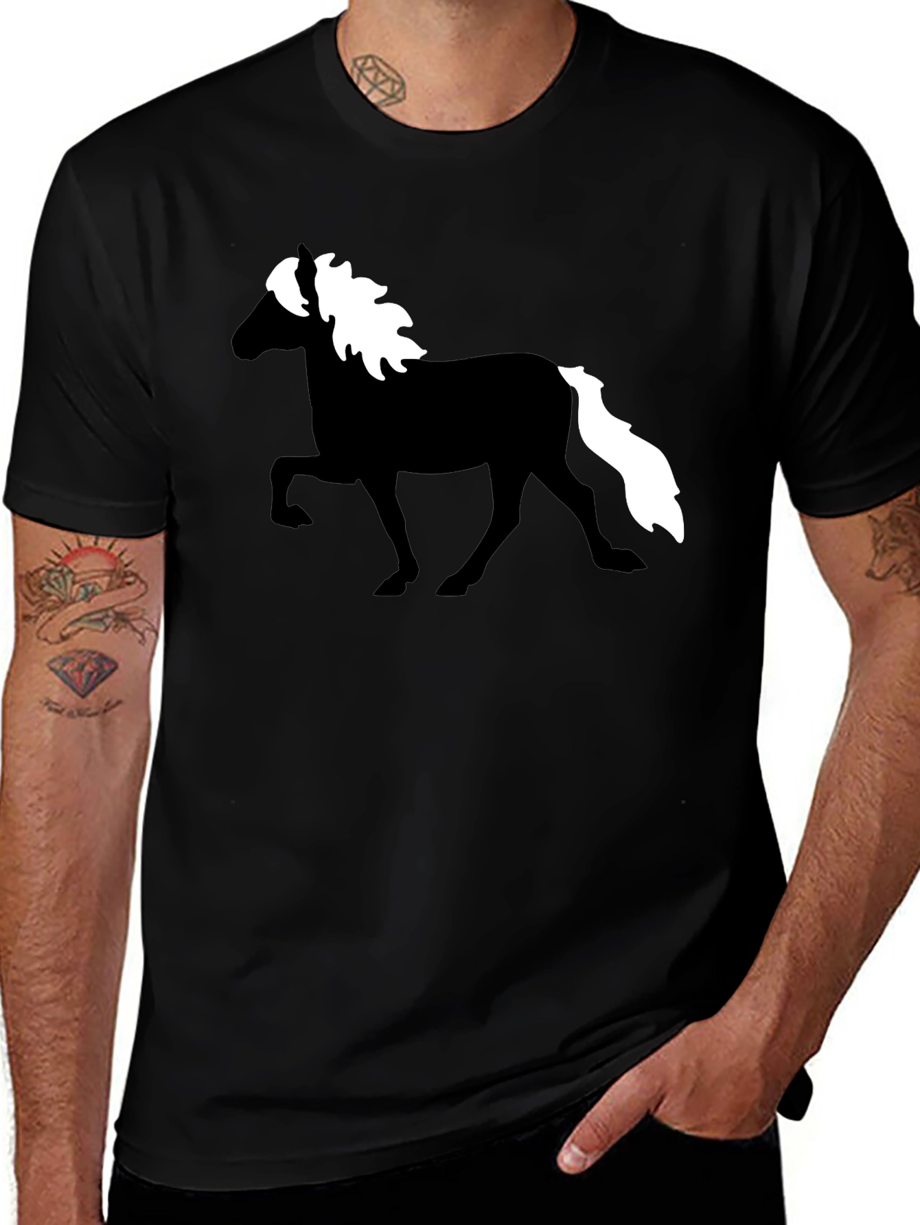 Variant 19 of Horse Silhouette Graphic Tee - Black Cotton T-Shirt