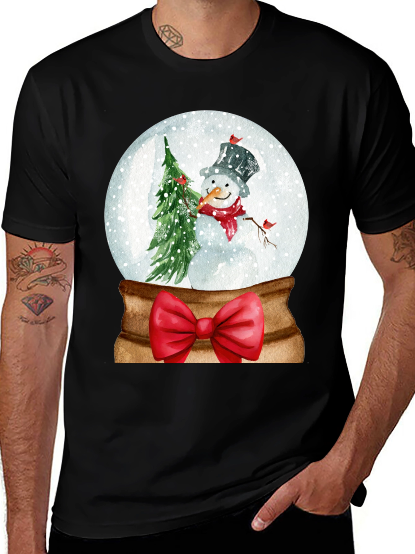 Variant 24 of Festive Snow Globe Snowman Graphic Tee