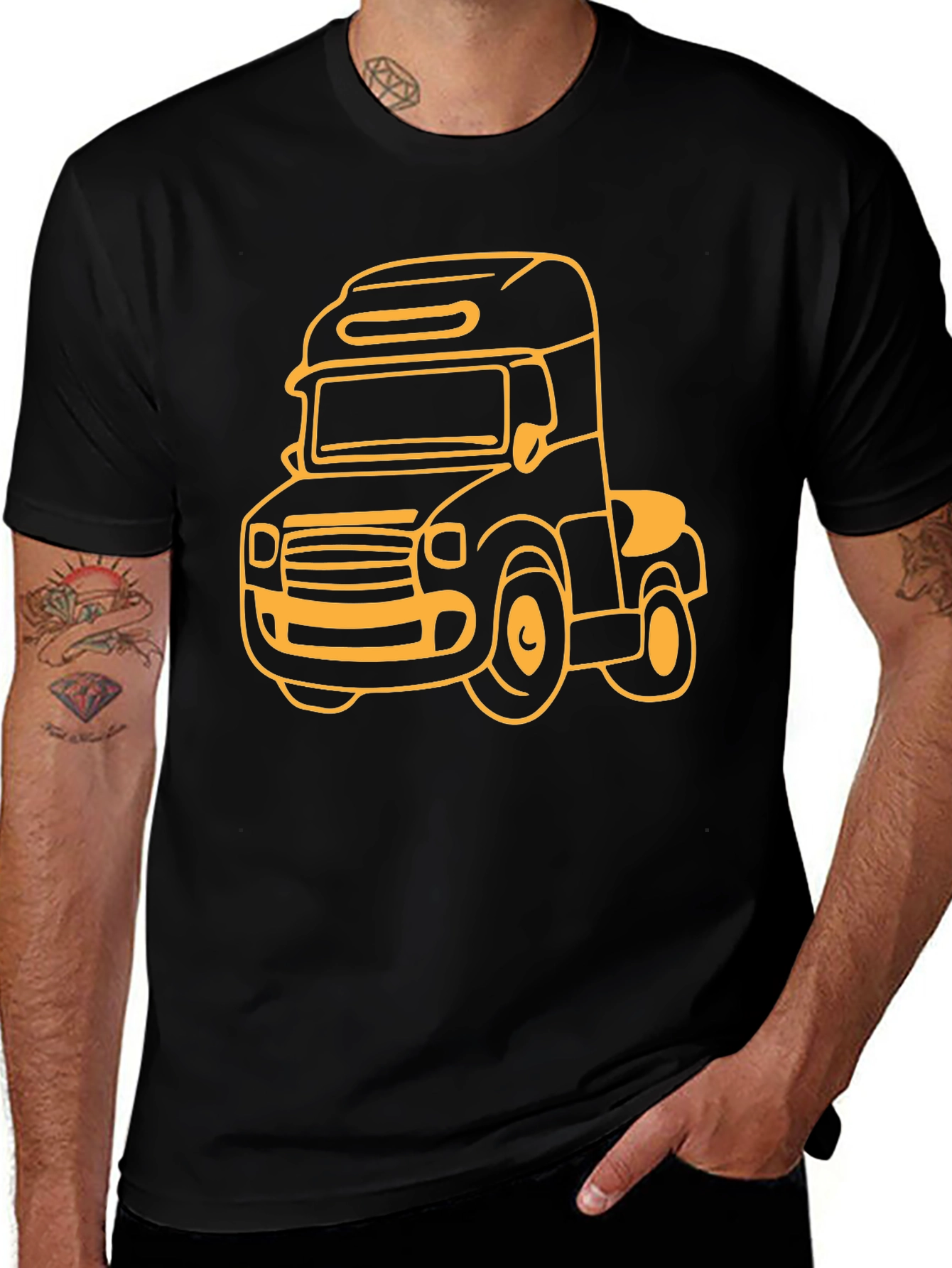 Variant 11 of Cartoon Truck Graphic Tee - Black Cotton T-Shirt