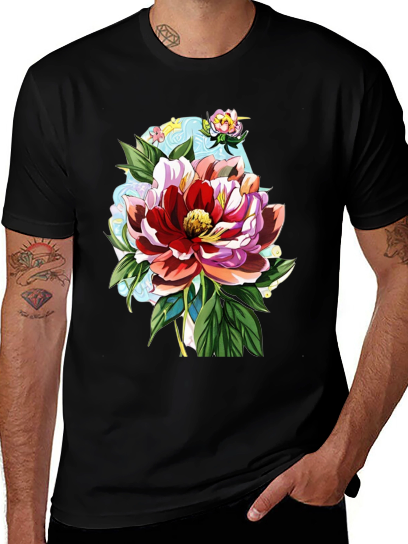 Variant 25 of Floral Print Black Graphic Tee