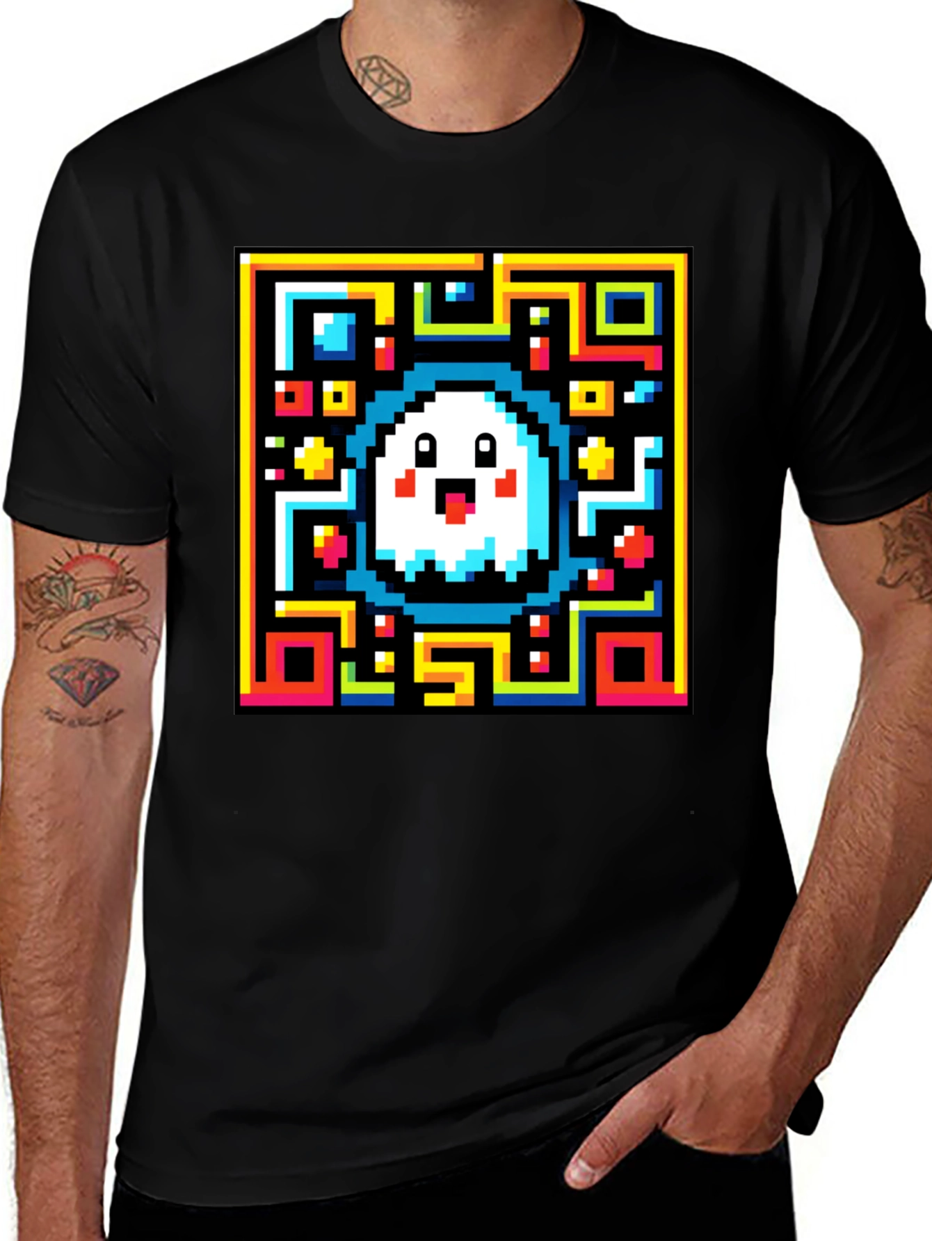 Variant 19 of Pixel Ghost QR Code T-Shirt - Unique Design!