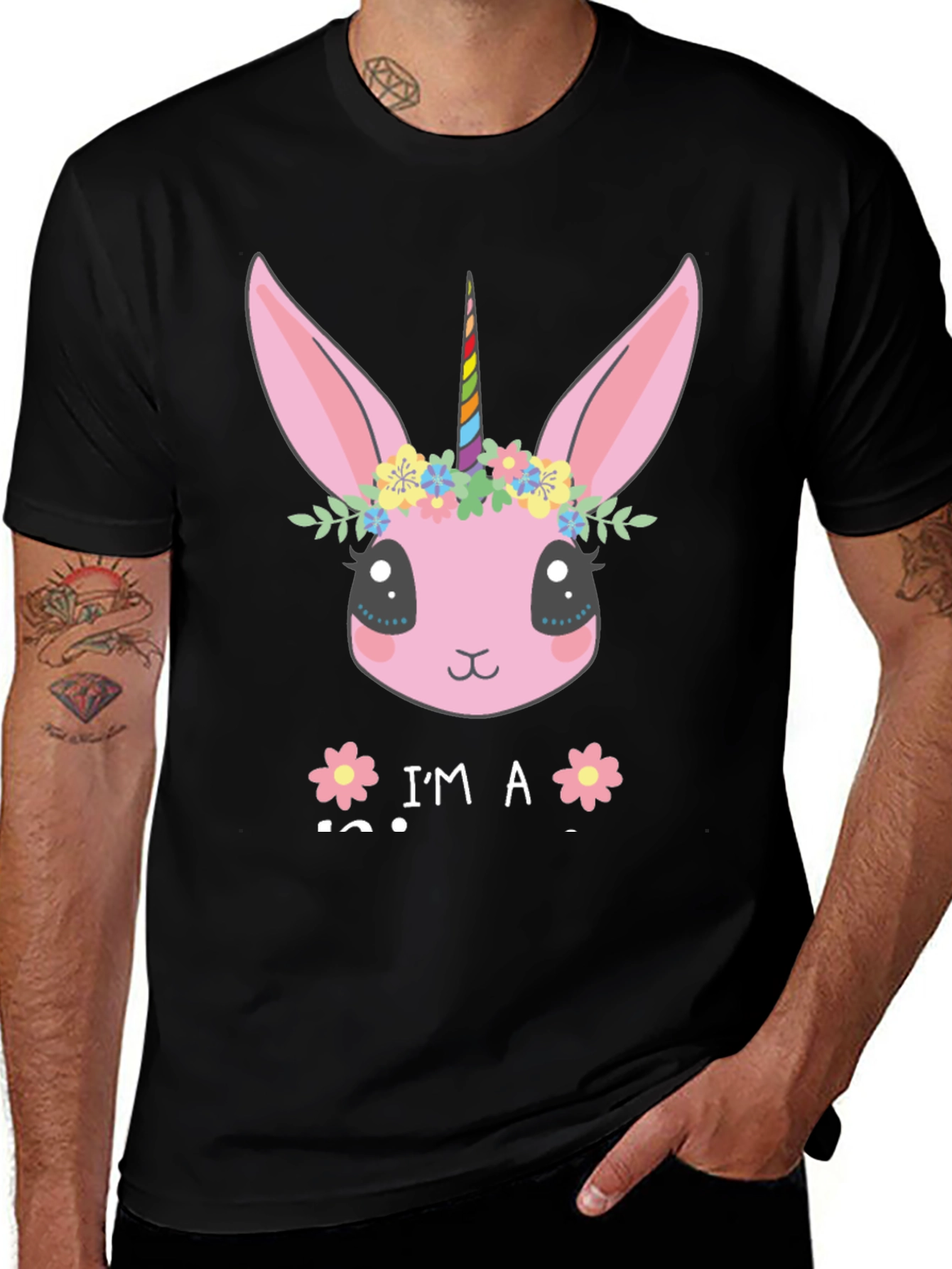 Variant 16 of Unicorn Bunny Graphic T-Shirt - Black