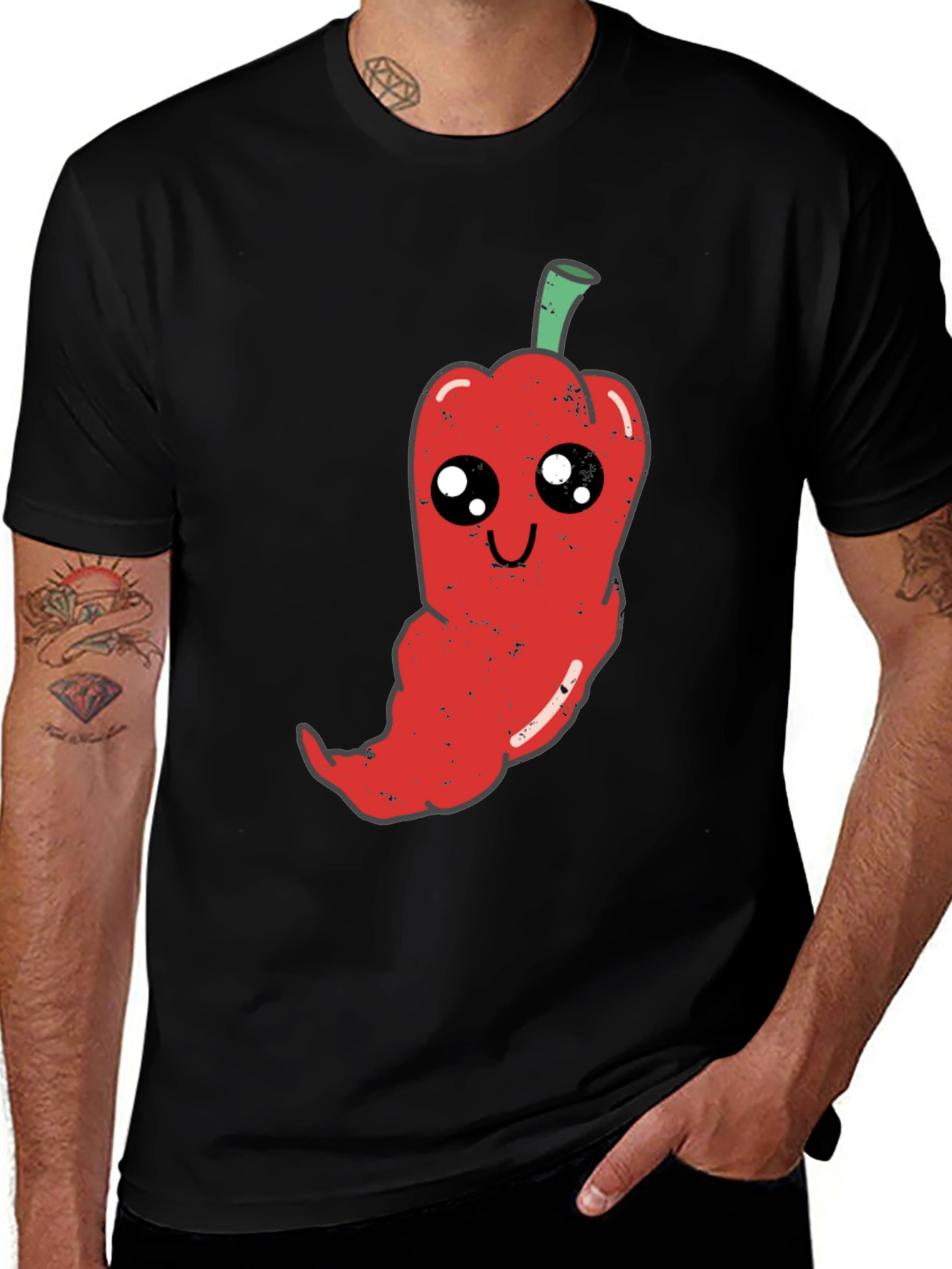 Variant 4 of Kawaii Pepper Graphic Tee - Soft Black Cotton T-Shirt