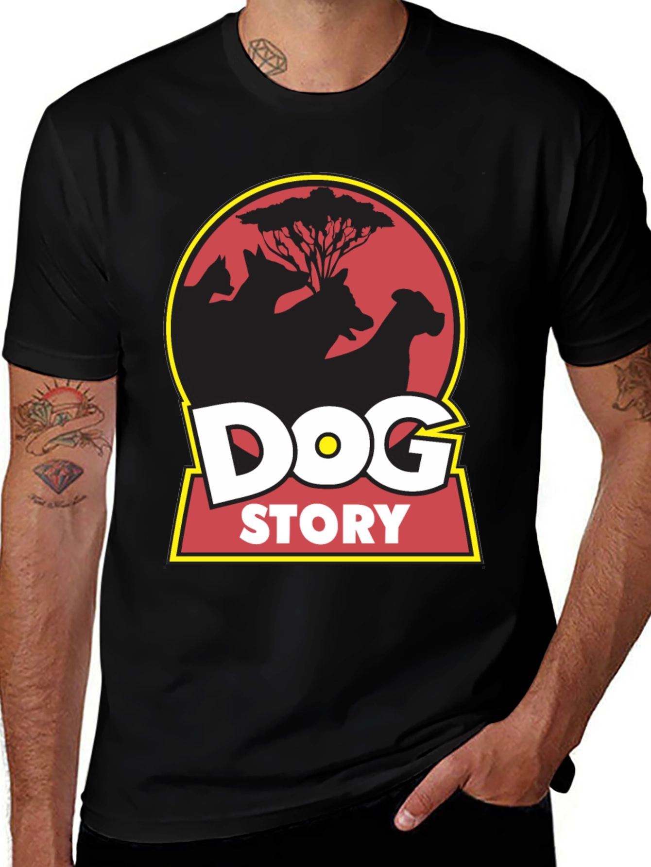 Dog Story Graphic Tee - Black Cotton Blend