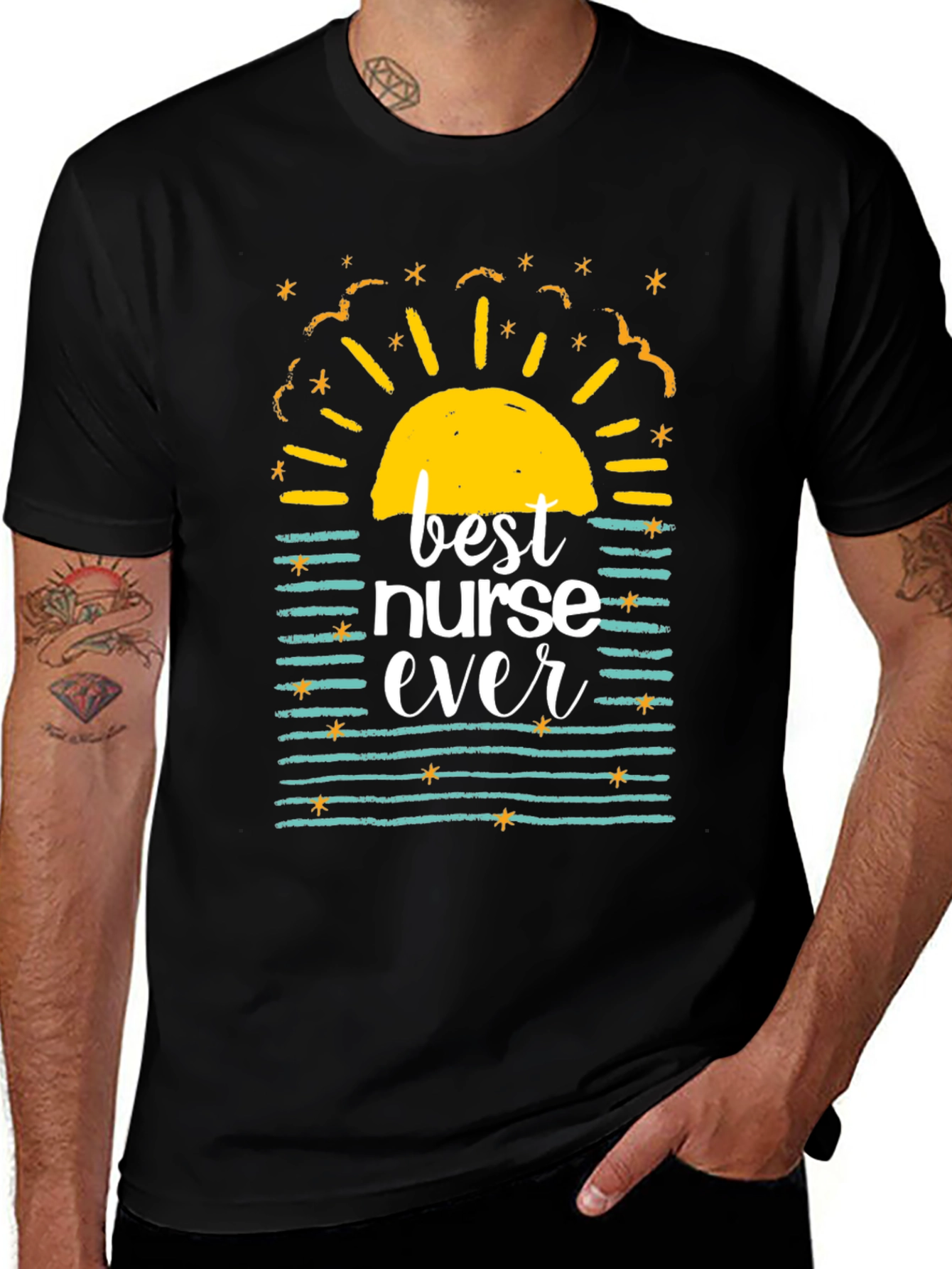 Variant 8 of Best Nurse Ever Graphic T-Shirt - Black Casual Tee