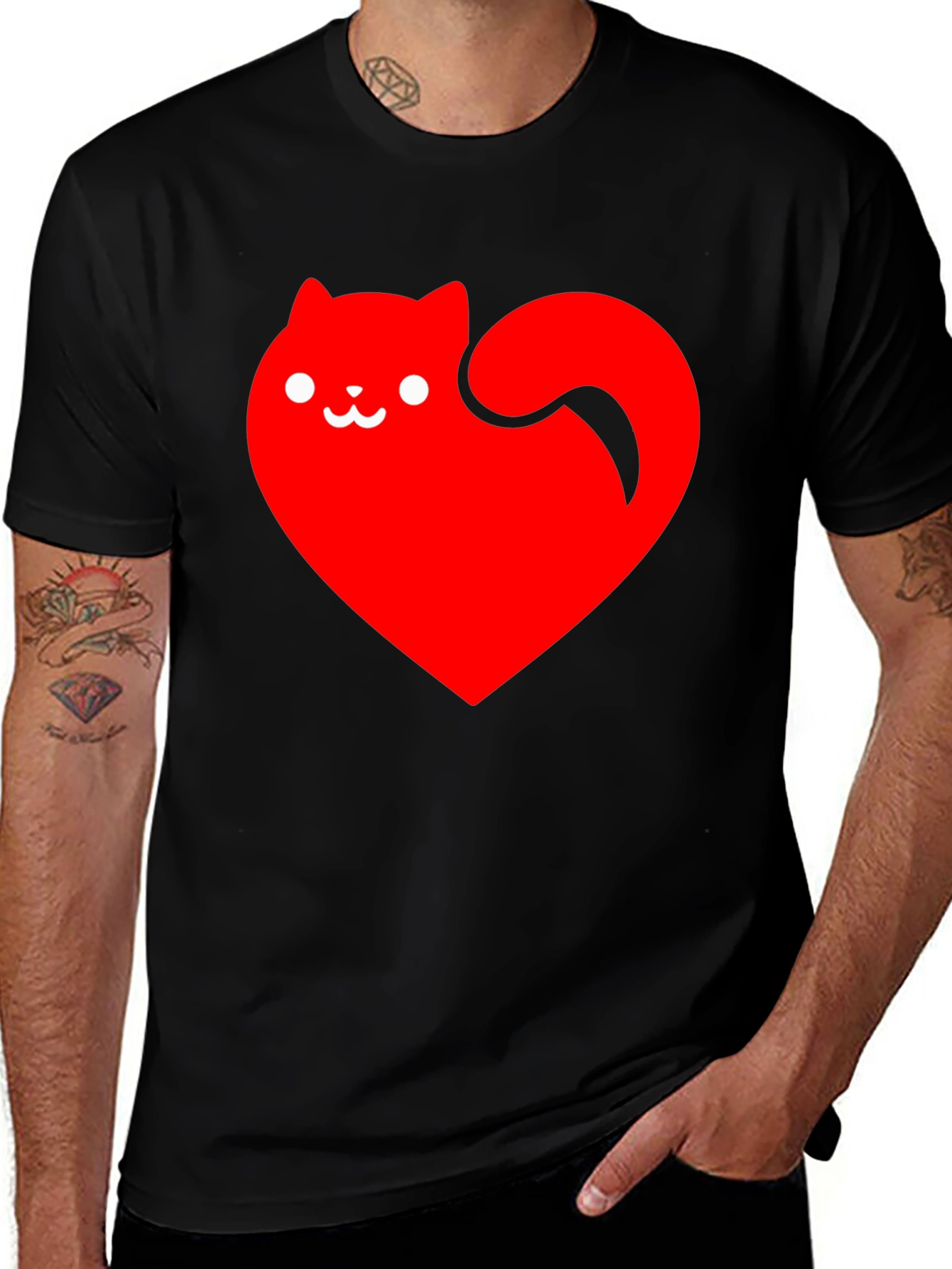 Variant 13 of Heart Cat Black T-Shirt