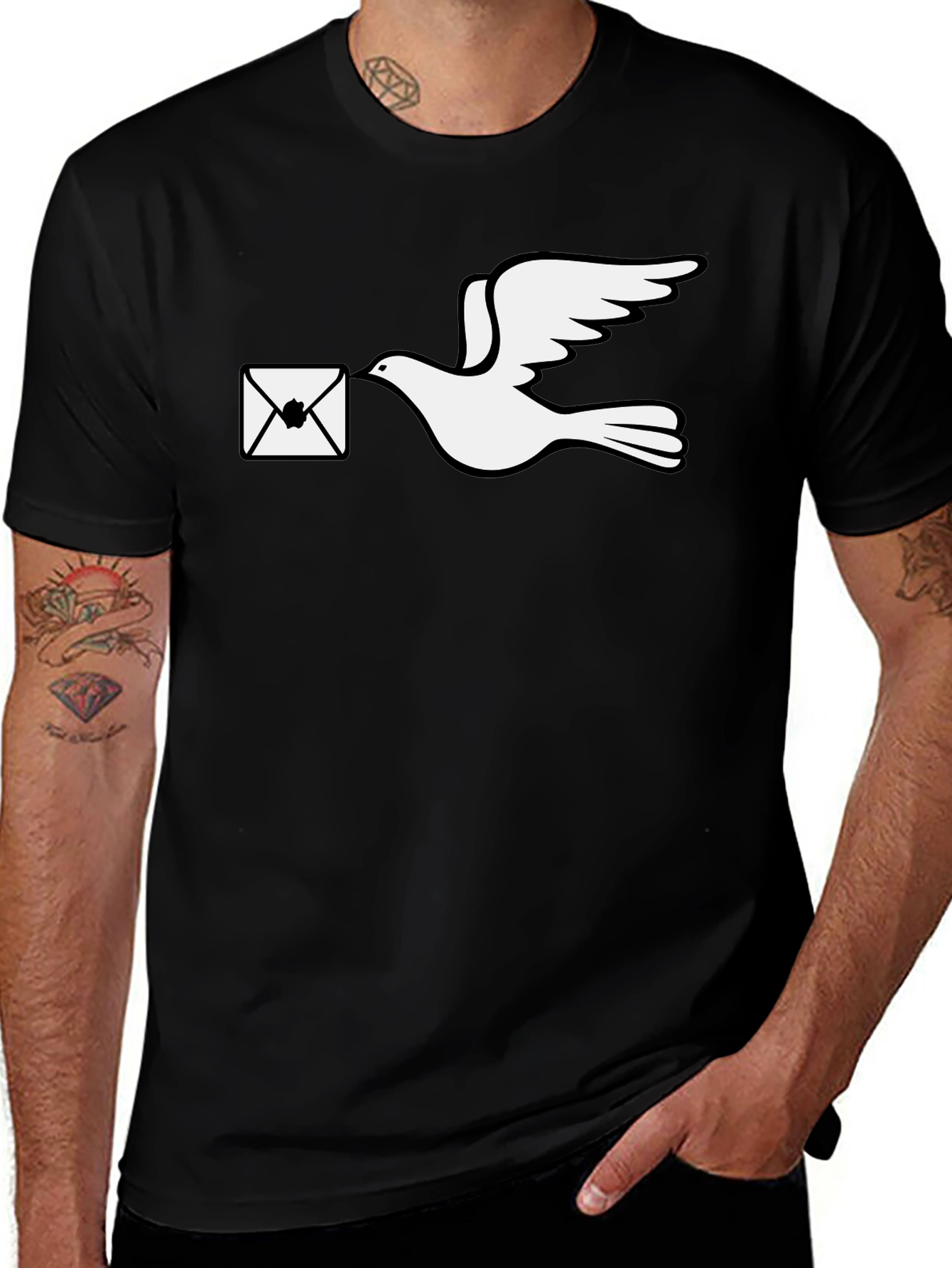 Dove Mail Carrier Graphic Tee - Black Cotton T-Shirt
