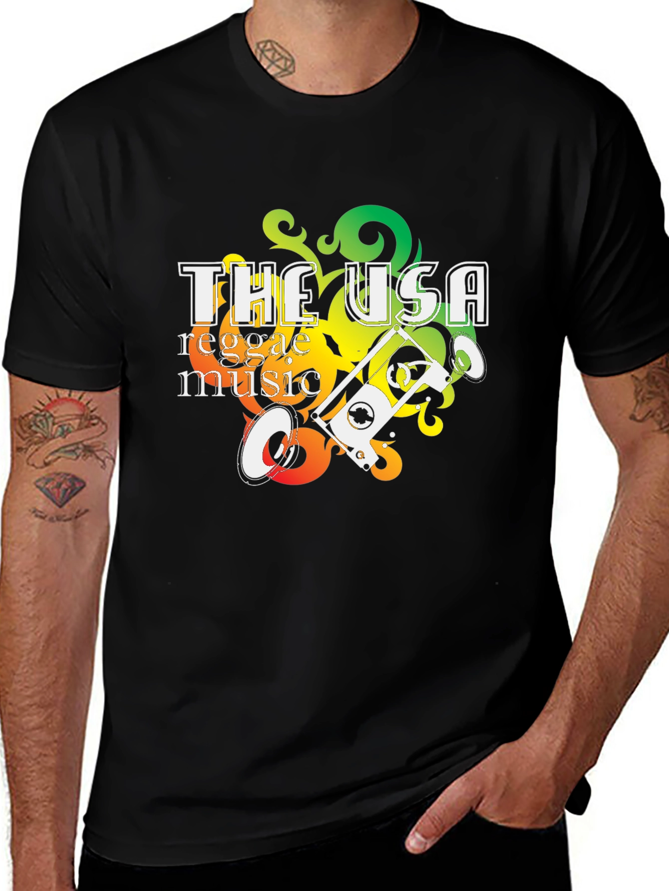 Variant 7 of USA Reggae Music Graphic Tee - Black