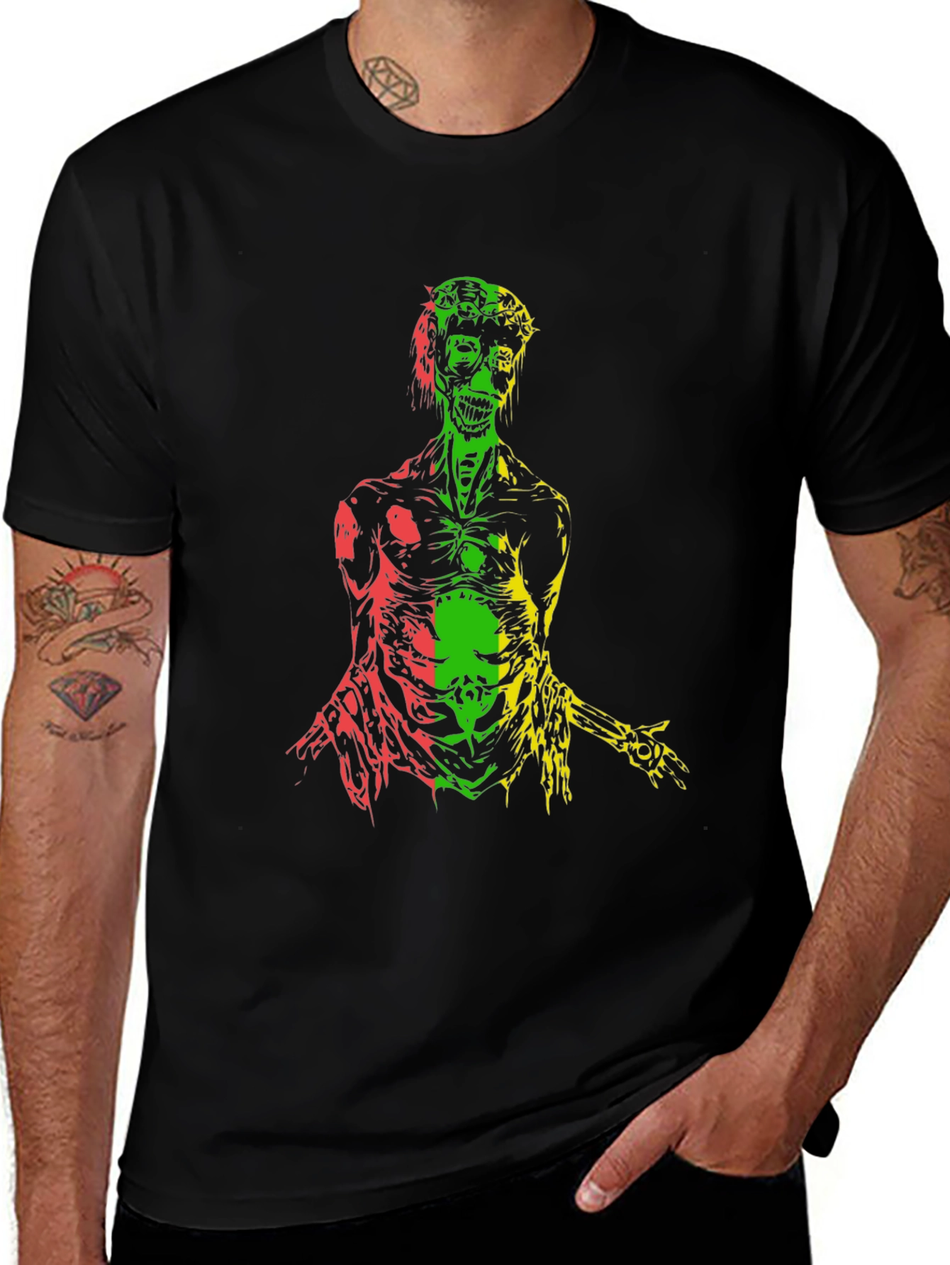 Variant 14 of Rasta Zombie Graphic Print Black T-Shirt