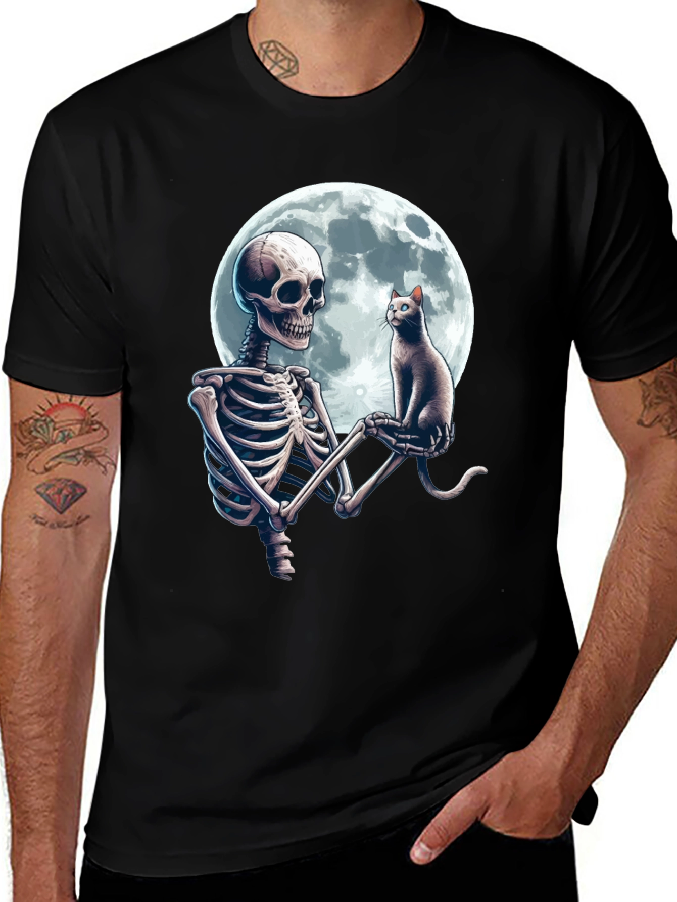 Variant 28 of Skeleton & Cat Moon T-Shirt