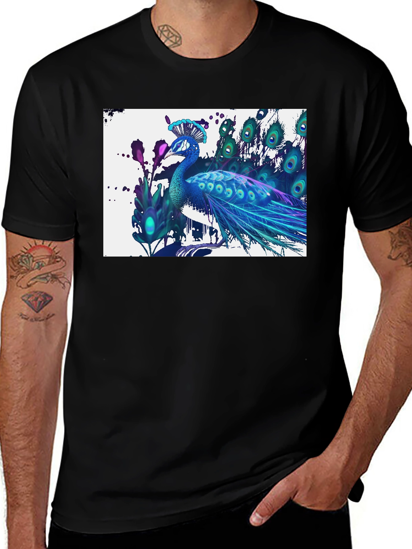 Variant 19 of Peacock Graphic T-Shirt - Black Cotton Tee