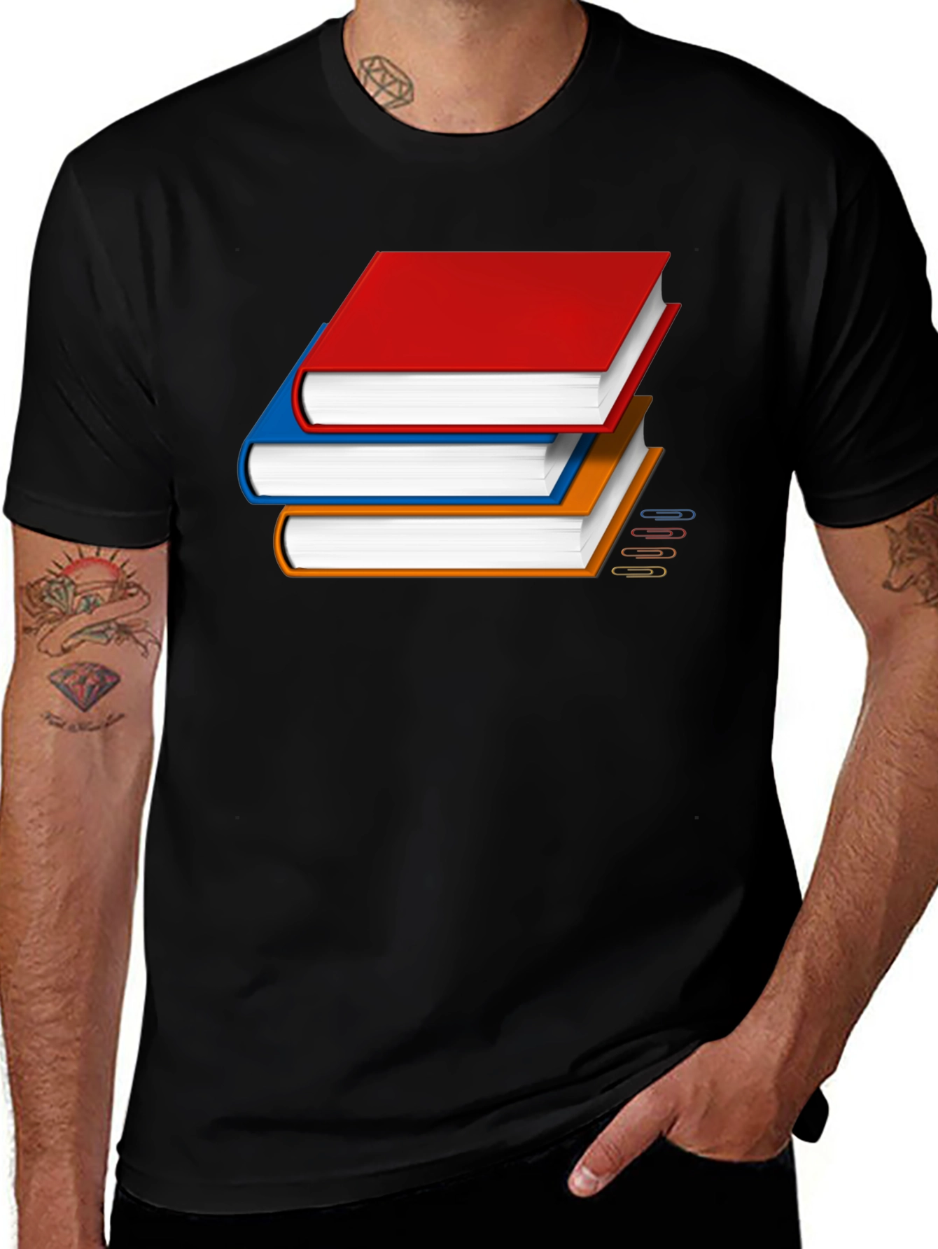 Black Book Stack Graphic T-Shirt - Novelty Reader Tee main image