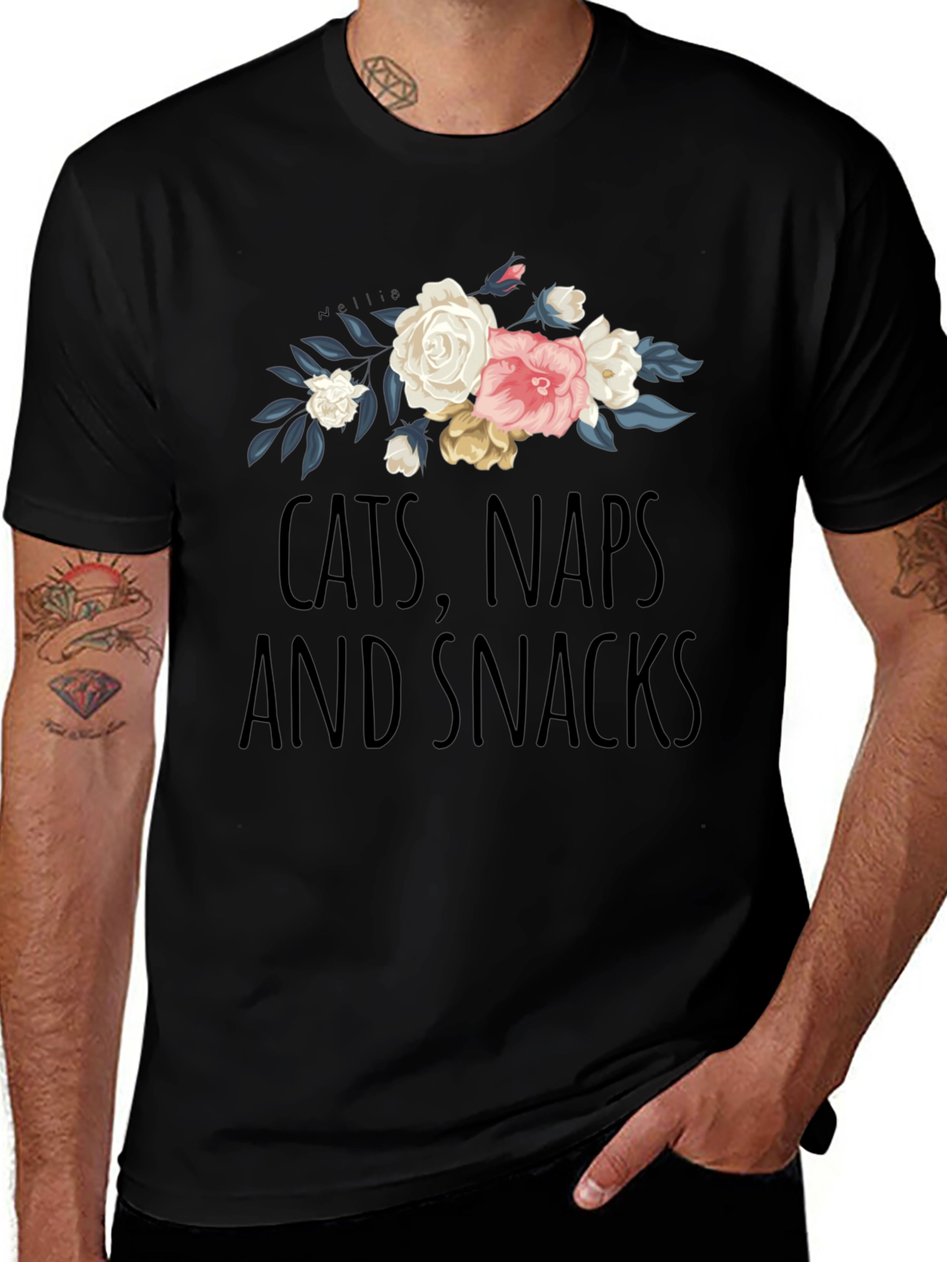 Variant 15 of Cats, Naps, and Snacks Floral T-Shirt