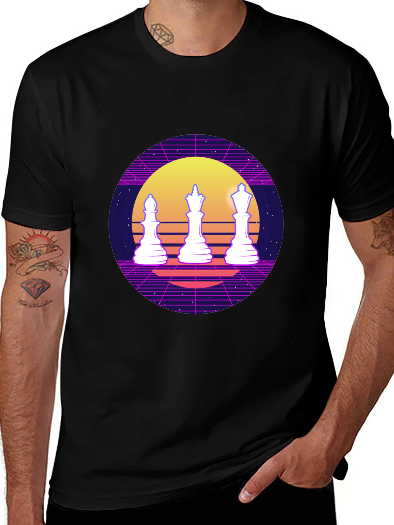 Variant 4 of Retro Chess T-Shirt: Synthwave Style
