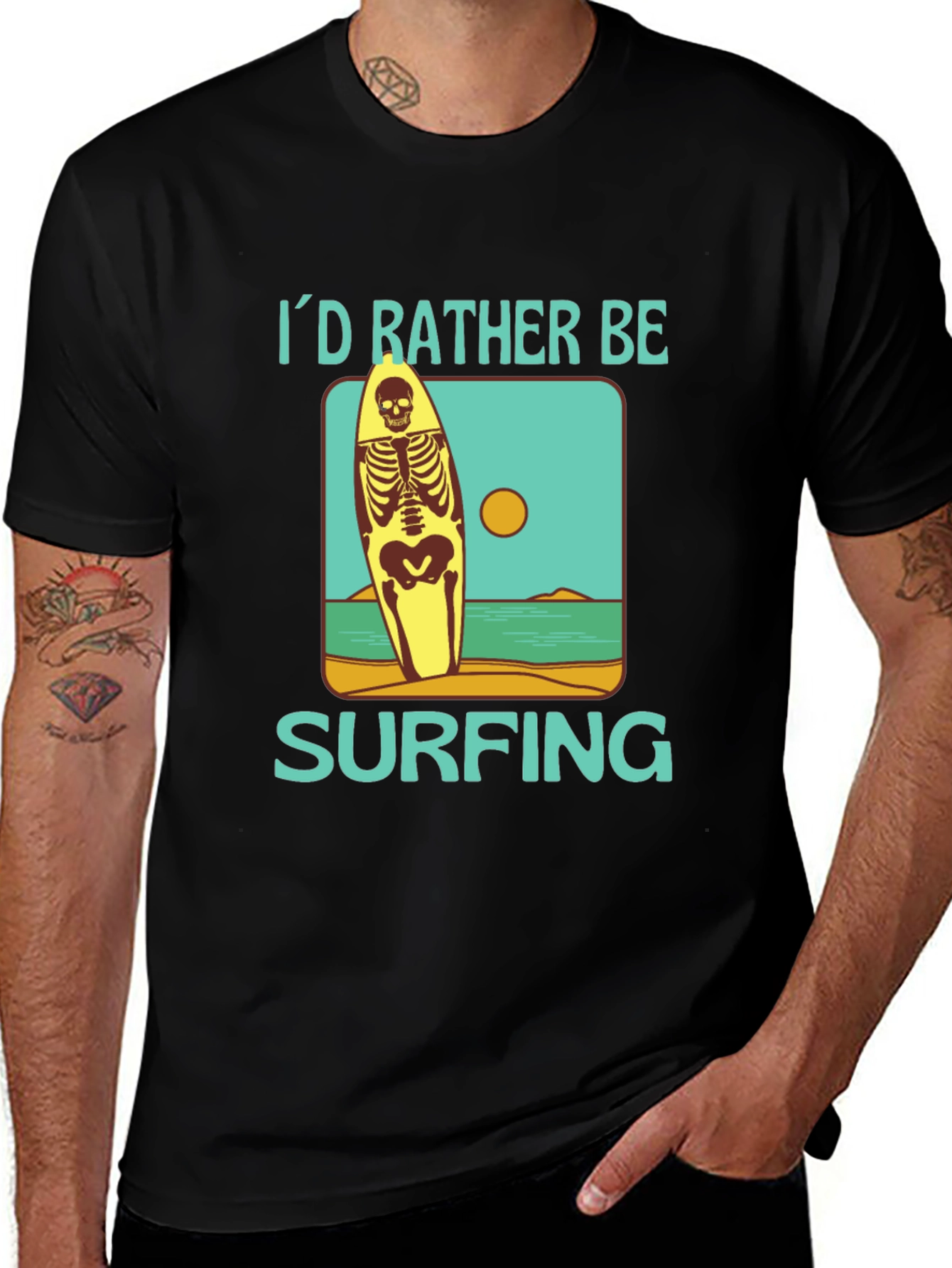 Variant 28 of Skeleton Surfing Graphic Tee - Beach Lover T-Shirt